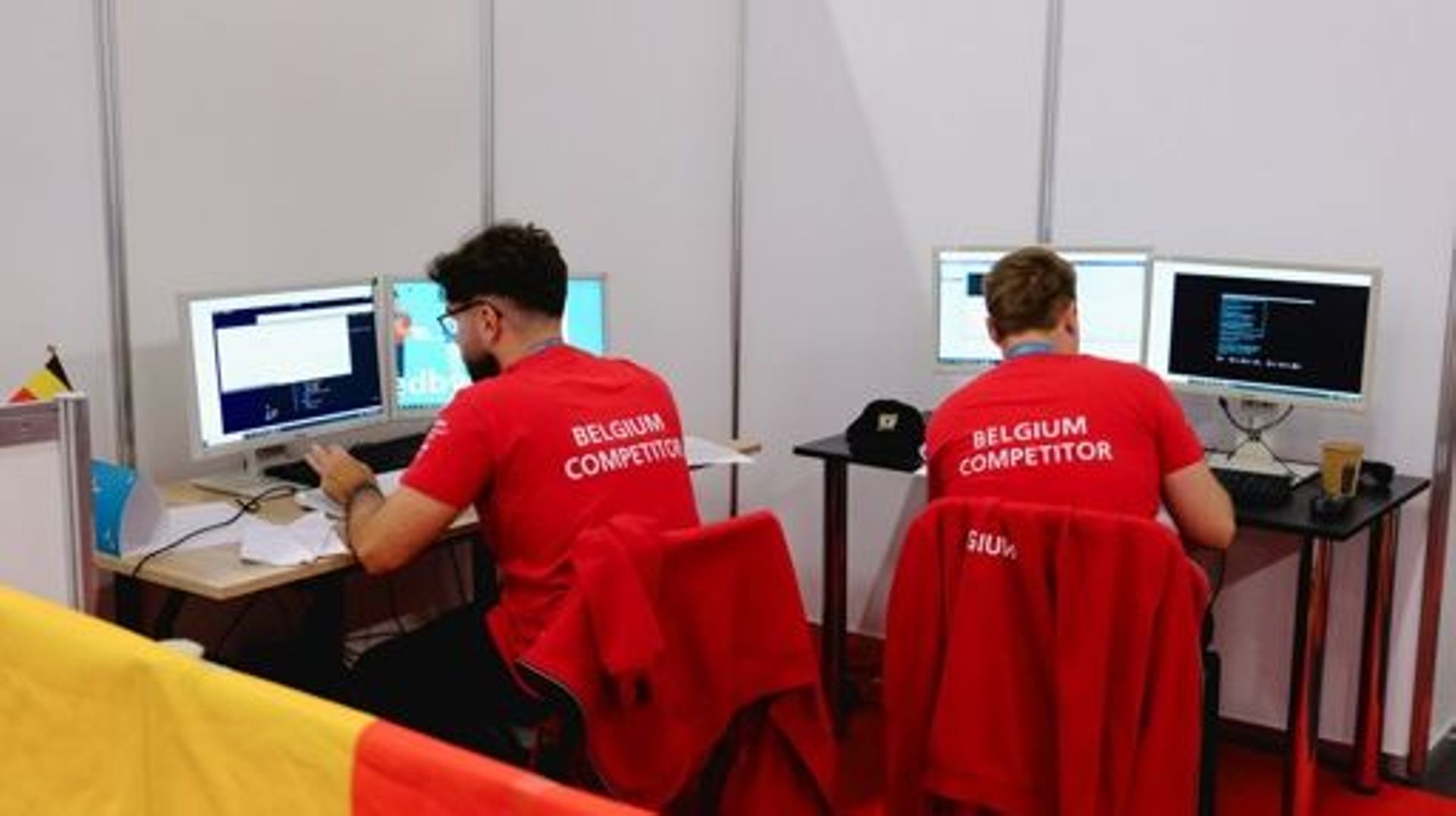 Logan Hendryckx and Sebastien Klein, ICT specialist, pictured during the Euroskills 2023 competition in Gdansk, Poland, Friday 08 September 2023. EuroSkills is a vocational skills competition which is staged as a European championship every two years. Aro