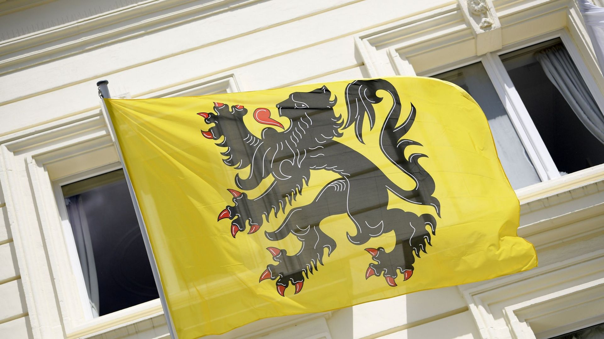 La photo d'illustration montre le drapeau de la Flandre lors de la cérémonie de remise des décorations 'Vlaamse Eretekens' de la communauté flamande lors des célébrations à l'occasion de la fête régionale flamande, samedi 11 juillet 2020 à Errerahuis à Br