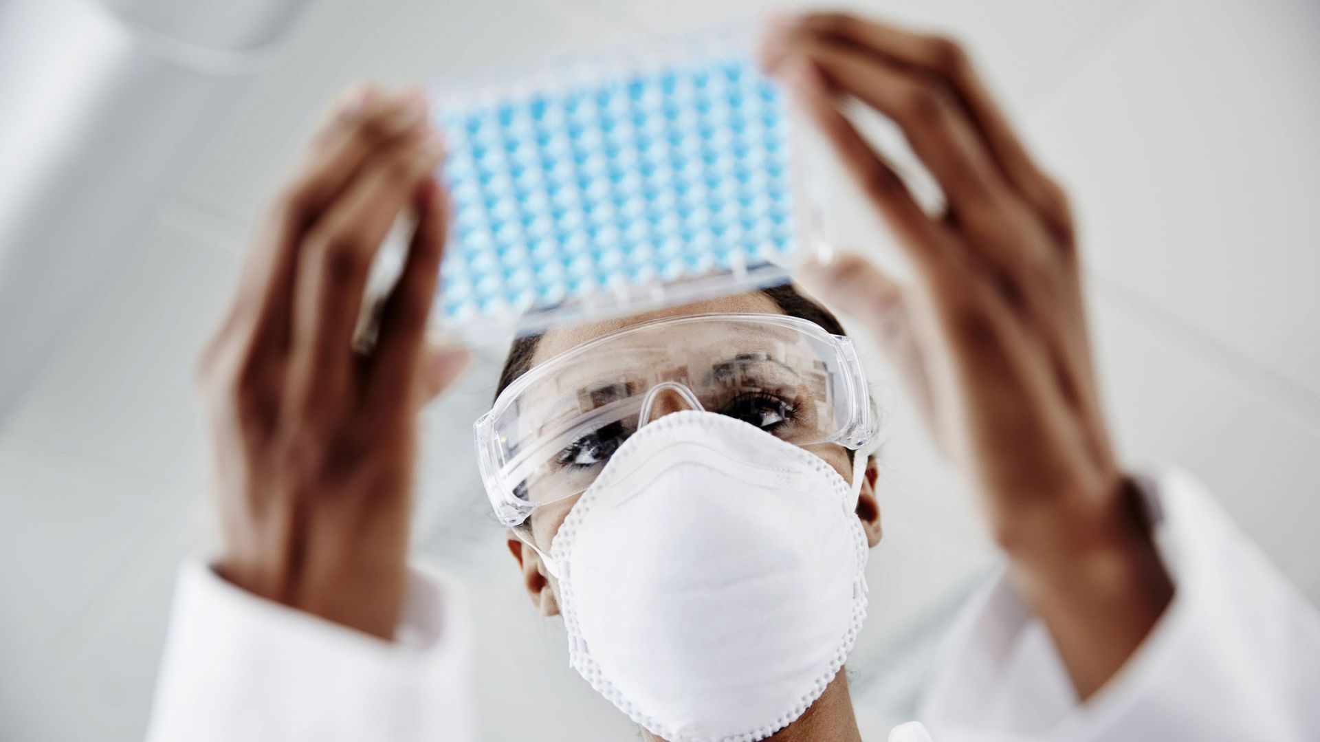 Woman examining laboratory samples