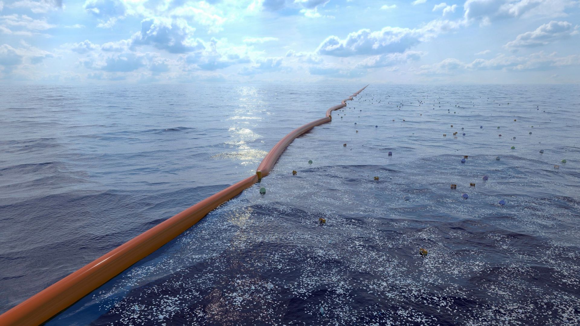 Image de synthèse fournie par la fondation Ocean Cleanup montrant le projet de Boyan Slat