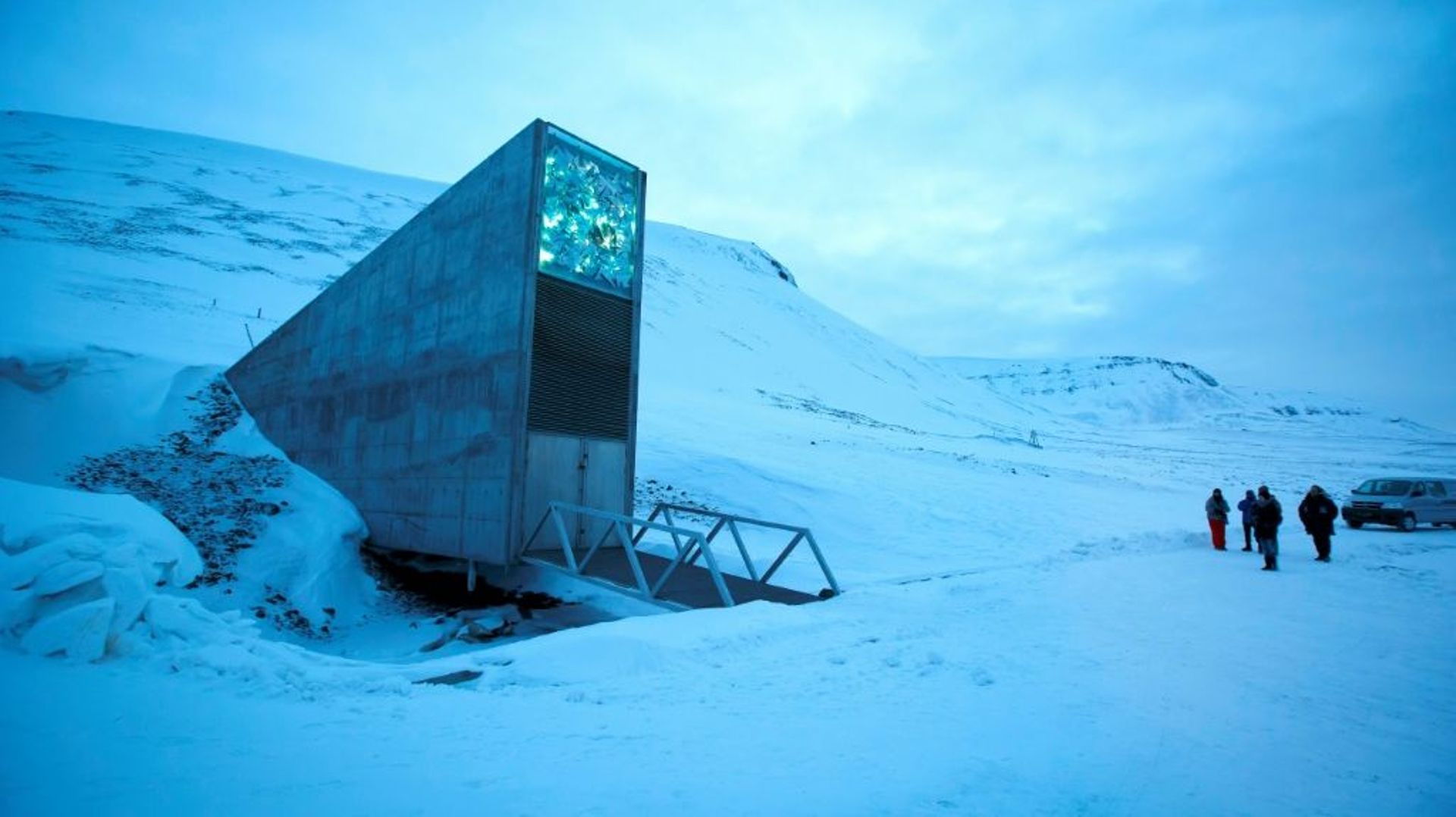 L'entrée de la banque mondiale de semences du Svalbard (Spitzberg), en Norvège, le 29 février 2016
