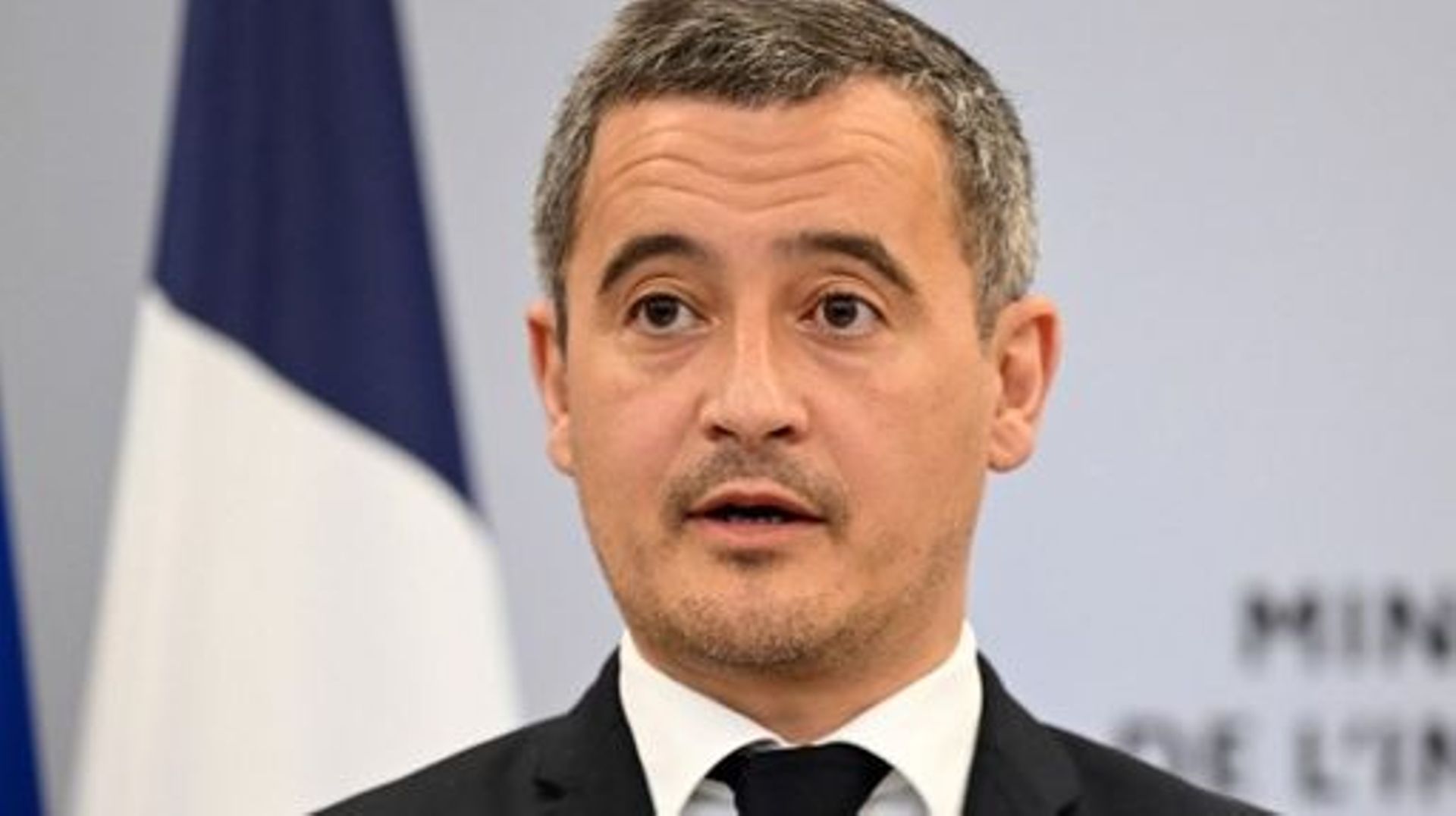 France’s Interior Minister Gerald Darmanin addresses his New Year wishes to the ministry agents in Paris, on January 25, 2023. Bertrand GUAY / AFP