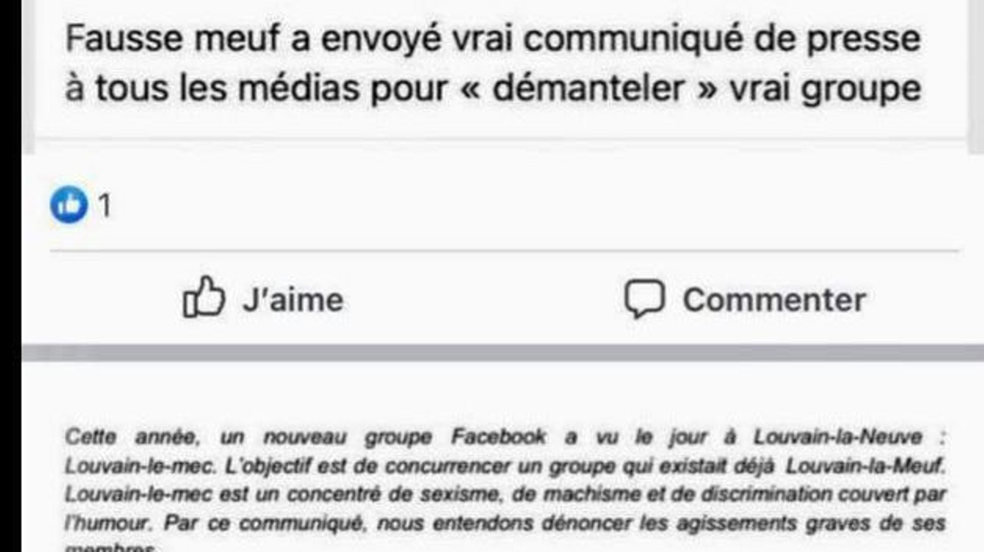 "Louvain-le-mec": un groupe Facebook d'étudiants crée la polémique avec des propos sexistes, homophobes et racistes