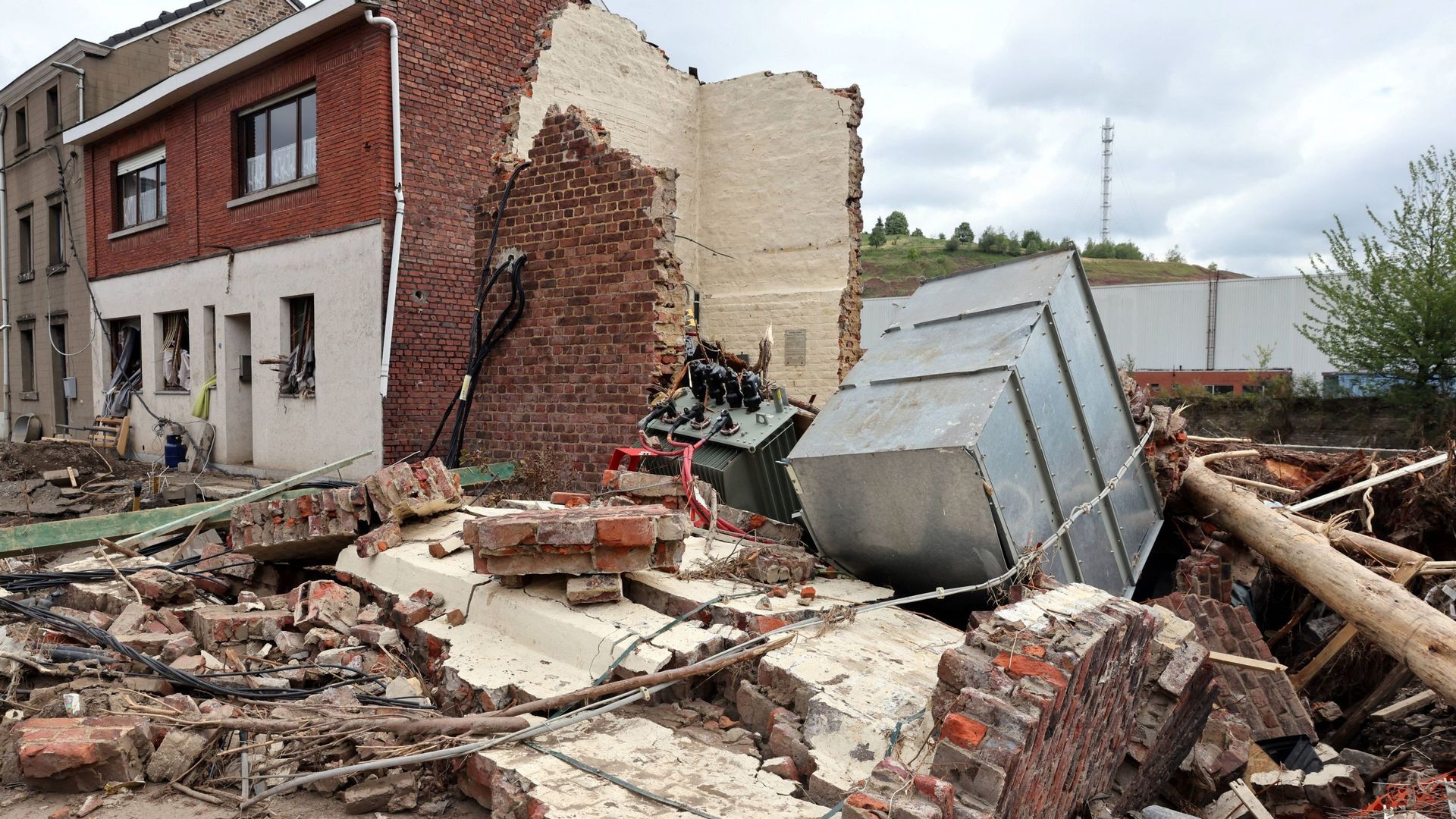 Maisons détruites à Trooz durant les inondations de juillet en Belgique. 