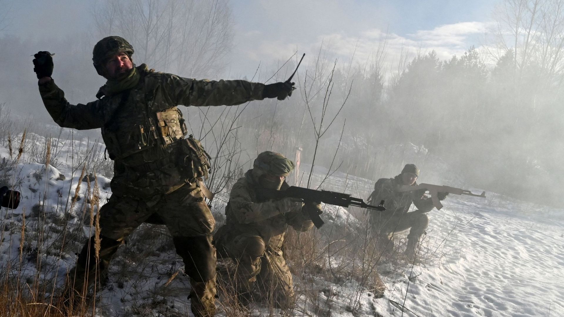 Exercices de réservistes de l’armée ukrainienne près de Kiev le 25 décembre 2021