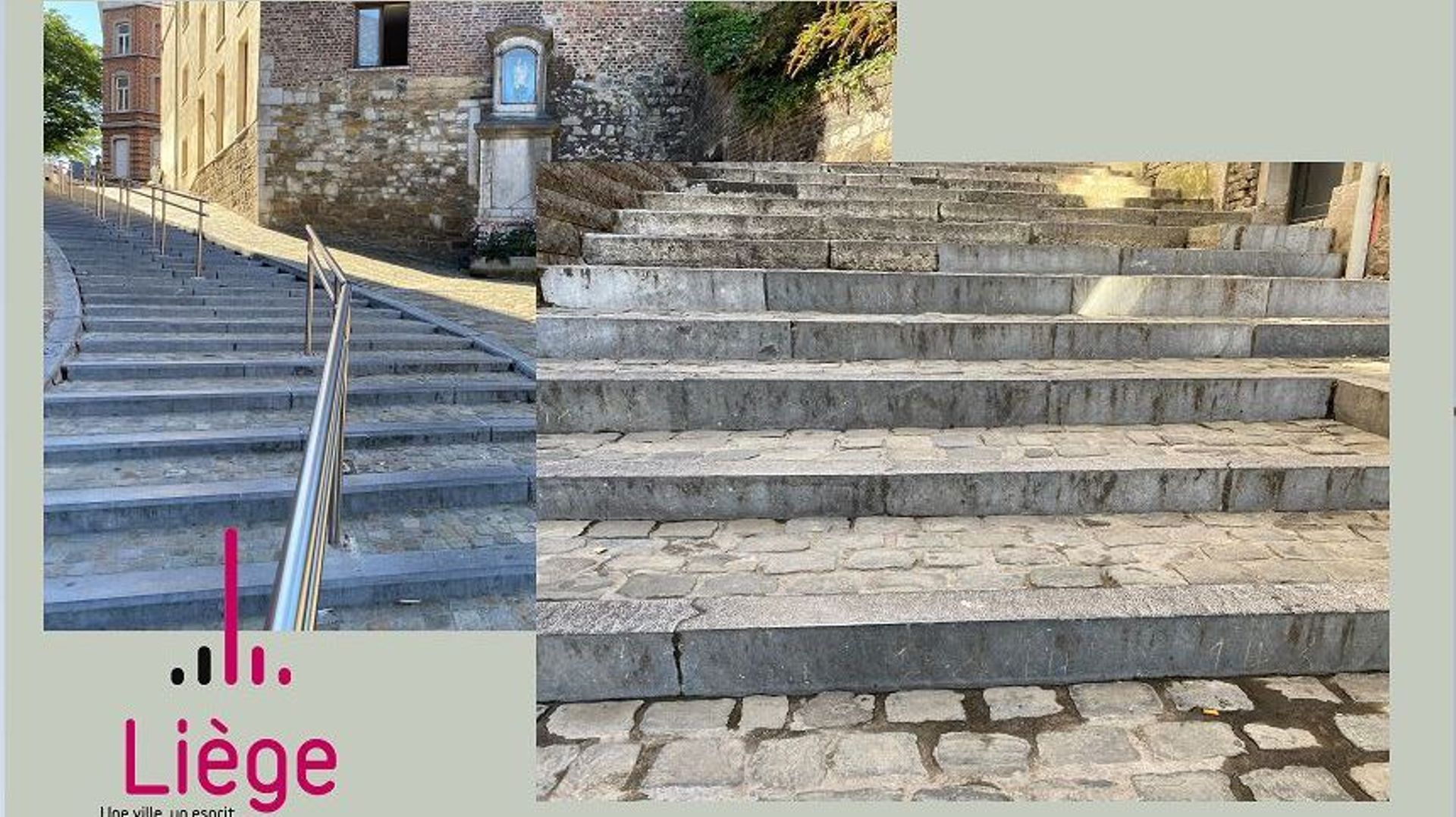 A gauche, les degrés des tisserands, à droite les degrés Saint-Hubert : avec moins de marches, il faut lever le pied plus haut !