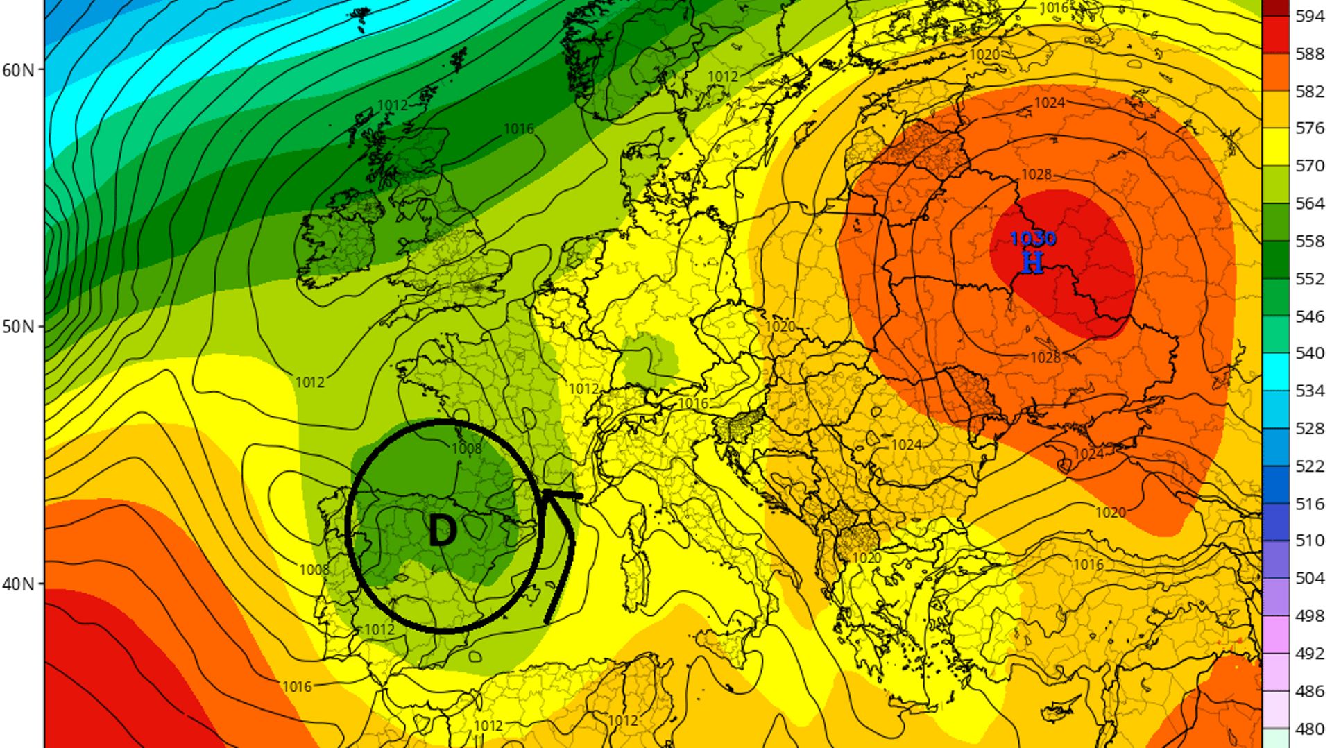 De l’air chaud et humide remonte de la Méditerranée vers la France