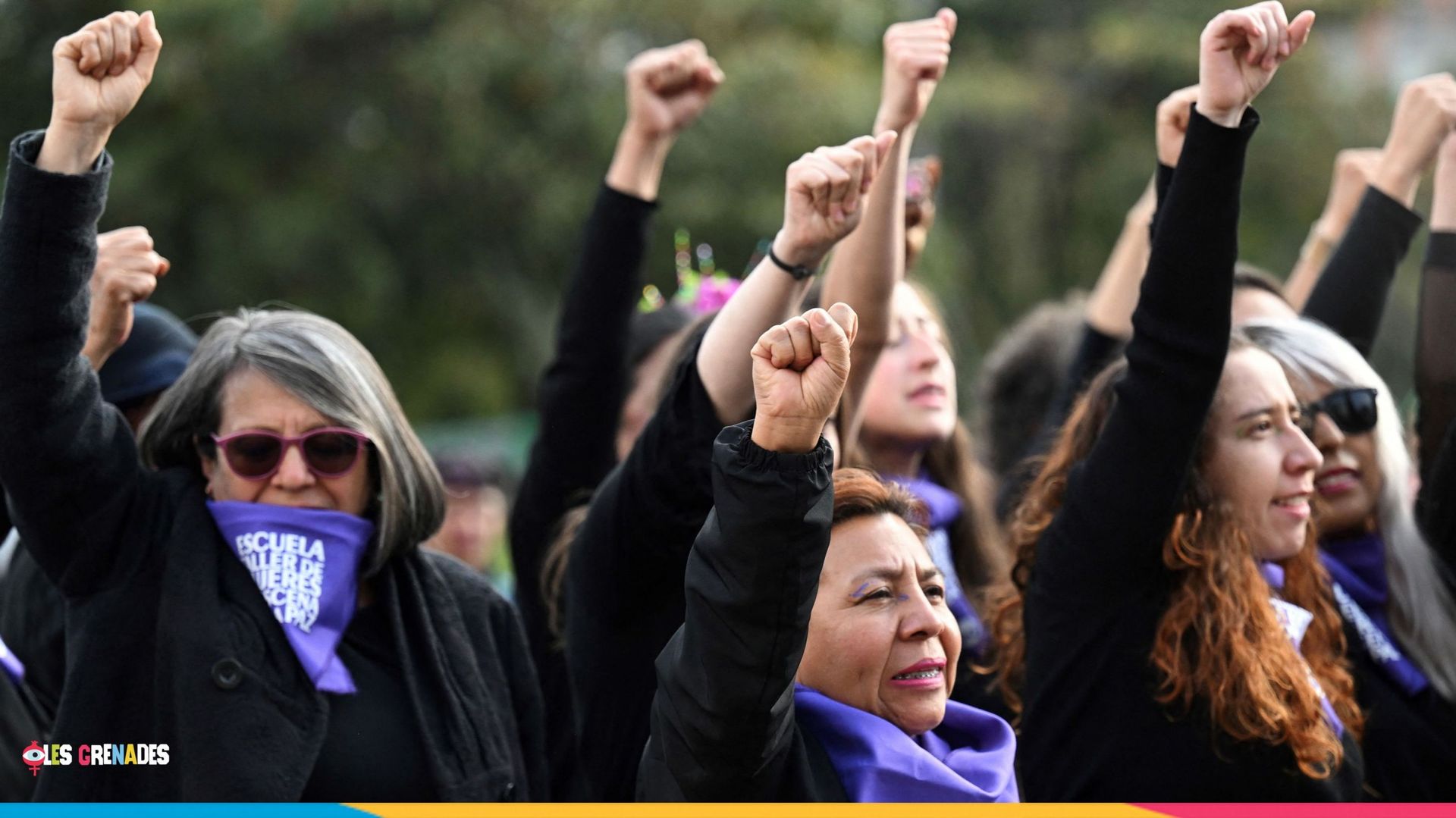 Des femmes manifestent ce 8 mars à Bogota, en Colombie. 
