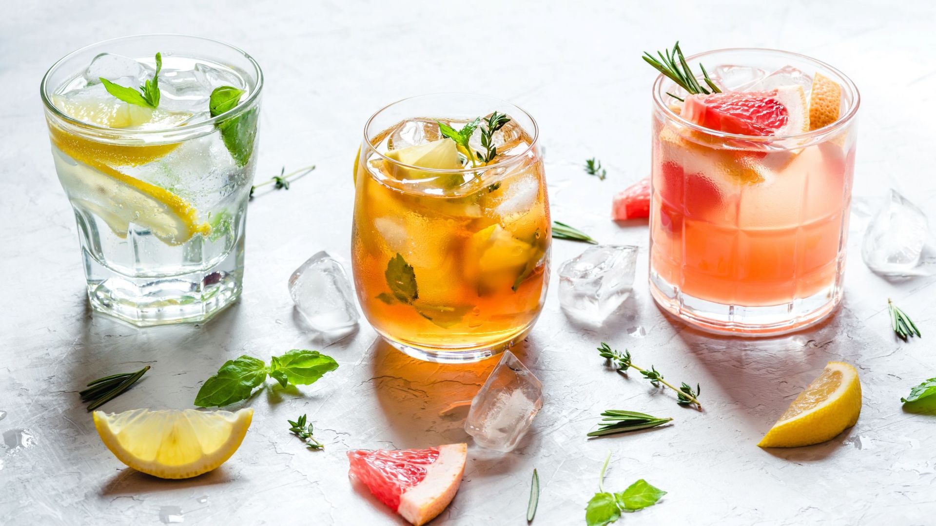 Summer refreshing fruit drinks with ice.