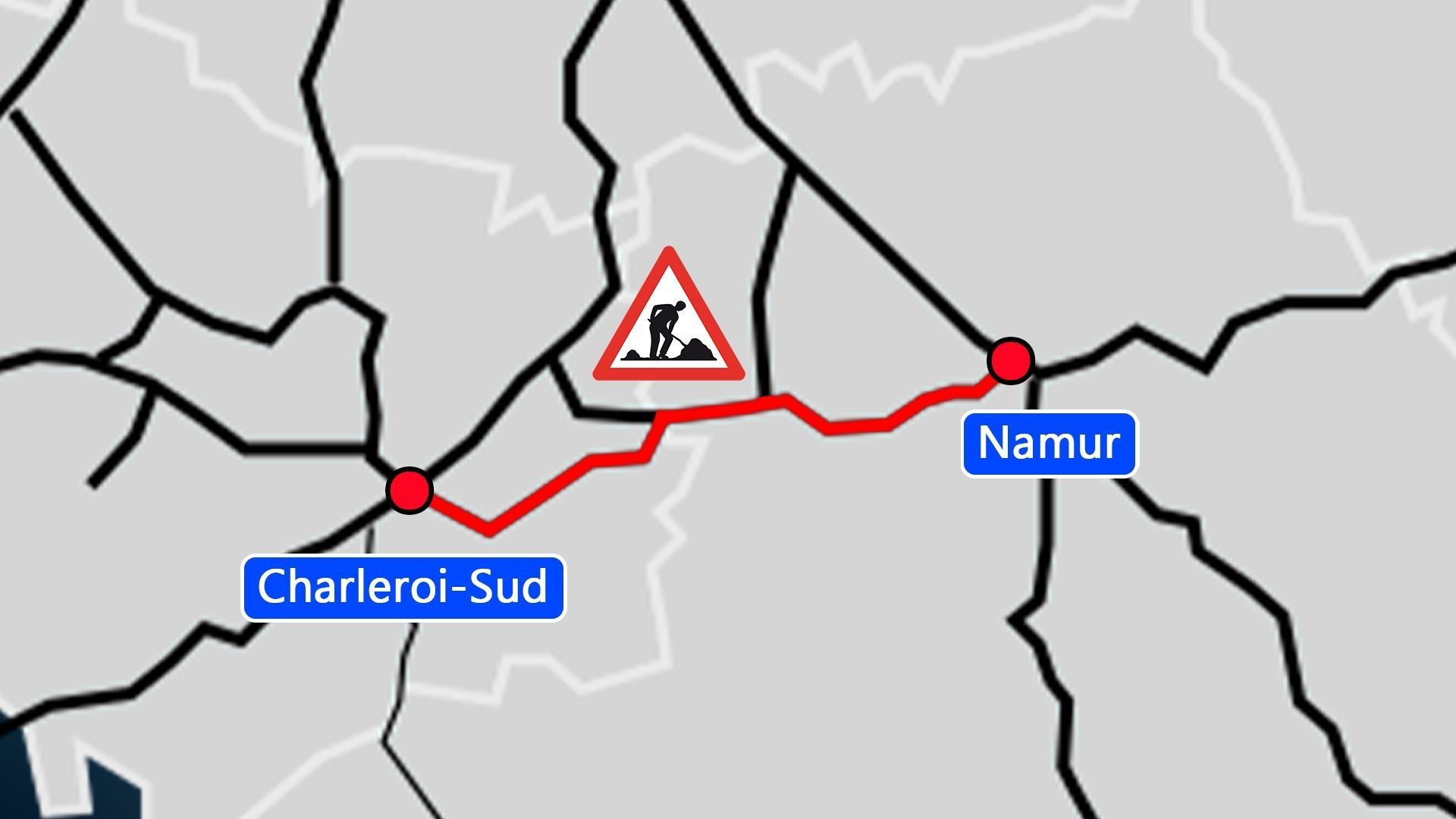 Chantier entre Charleroi Sud et Namur
