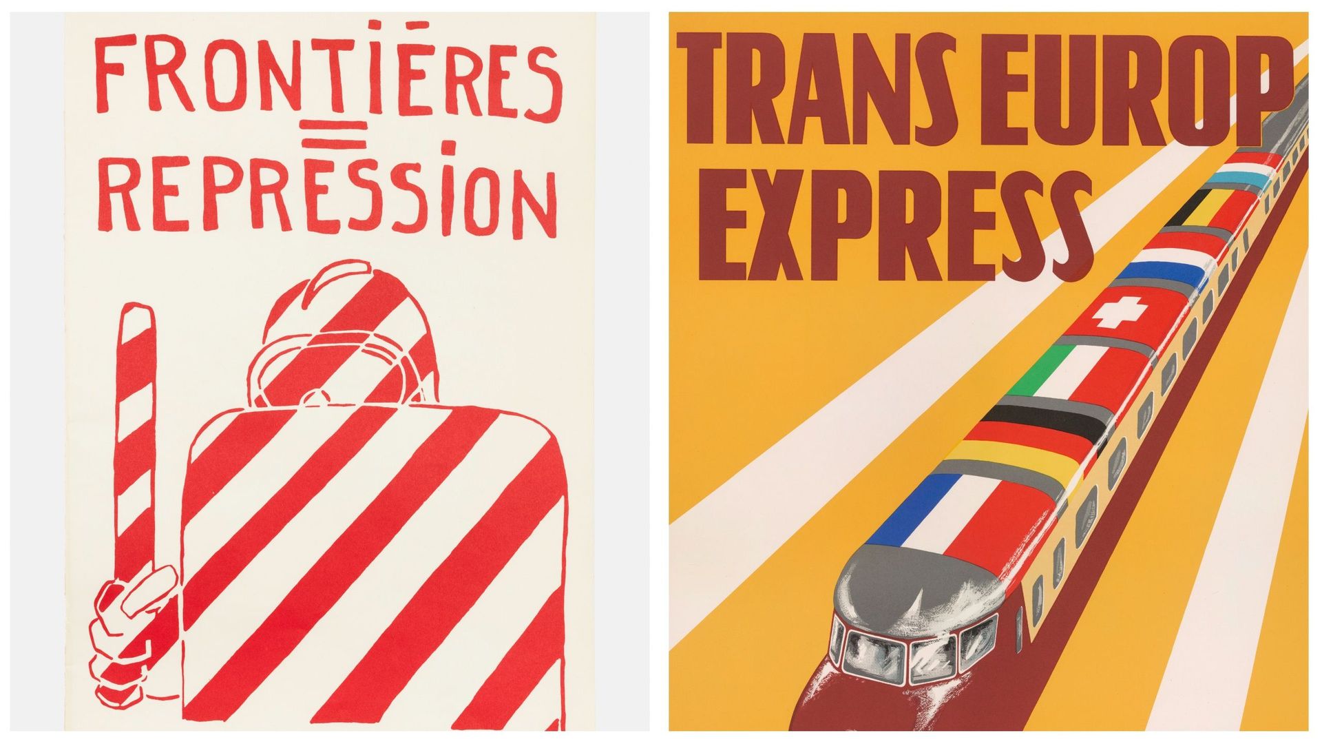 Frontières = Répression, Atelier populaire Paris- May 1968 et Trans Europ Express, Jan Rodrigo Pays-bas - 1957

