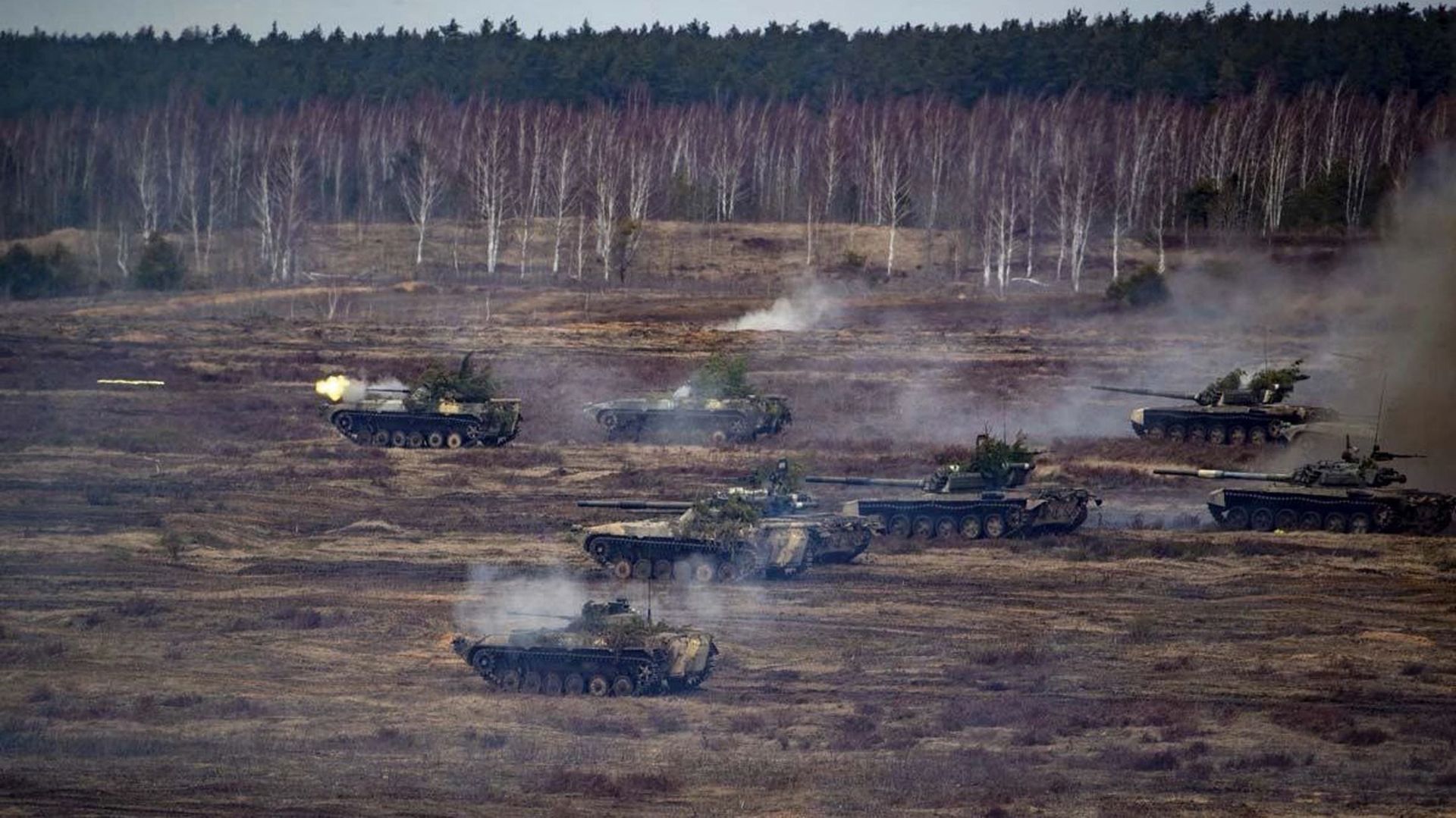 Capture d’écran d’une vidéo publiée par le ministère de la Défense russe, montrant les exercices militaires conjoints de la Russie et de la Biélorussie, en février 2022.
