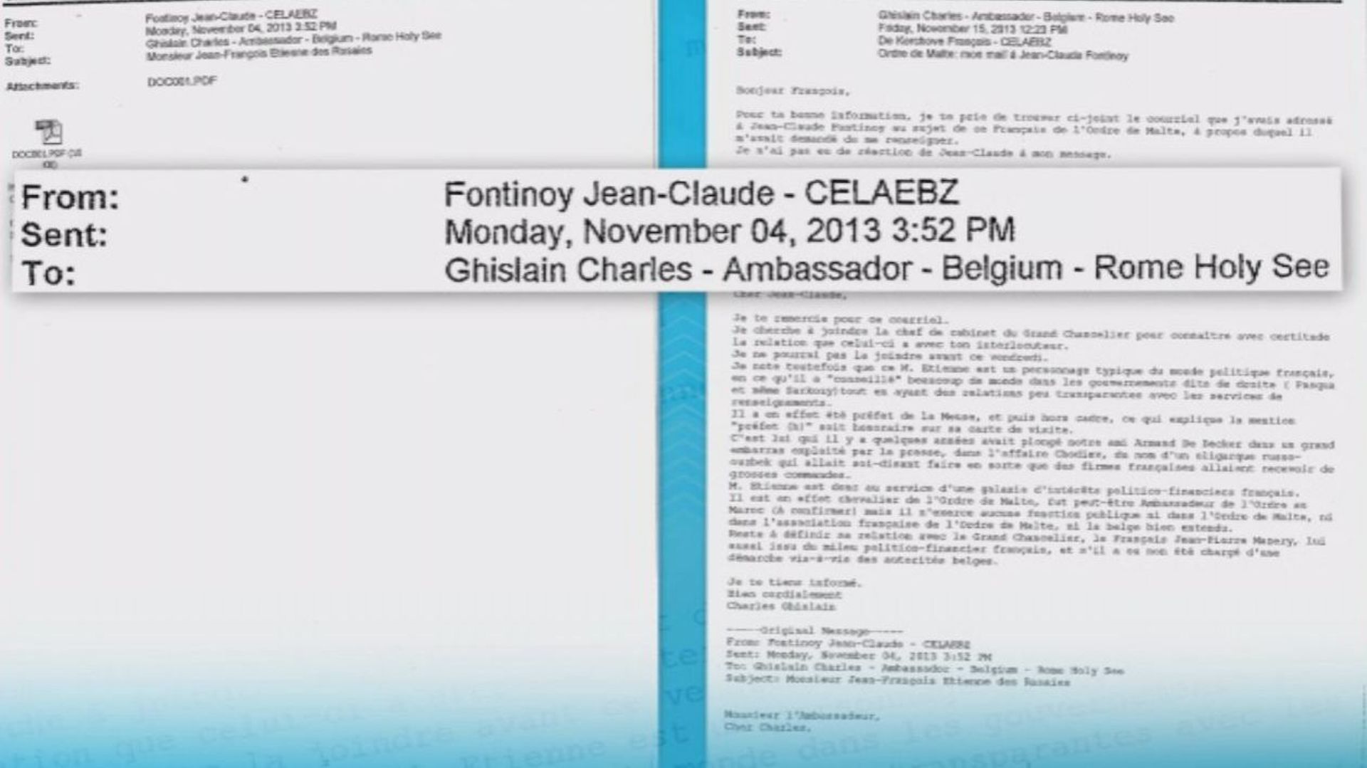 Jean-Claude Fontinoy (cabinet Reynders) s'était renseigné sur Etienne des Rosaies 