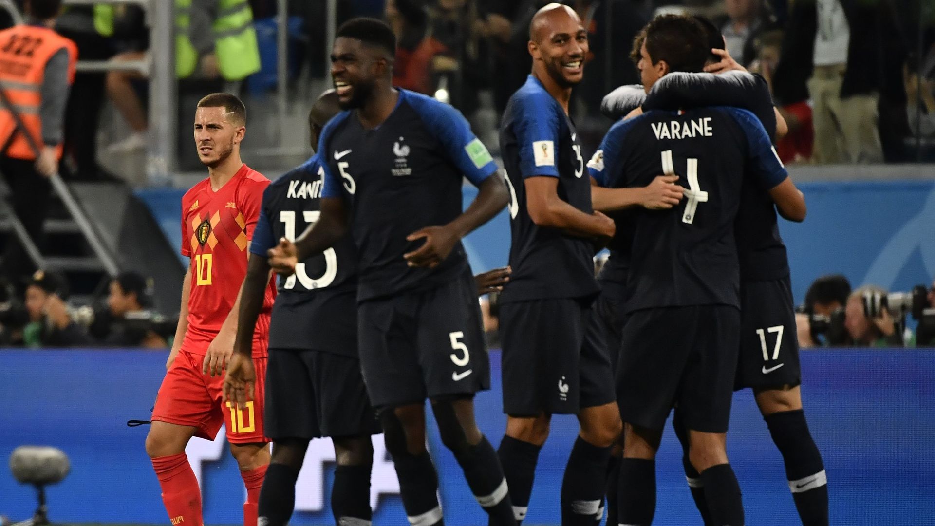 Les Français lors de leur victoire face à la Belgique lors de la Coupe du Monde 2018