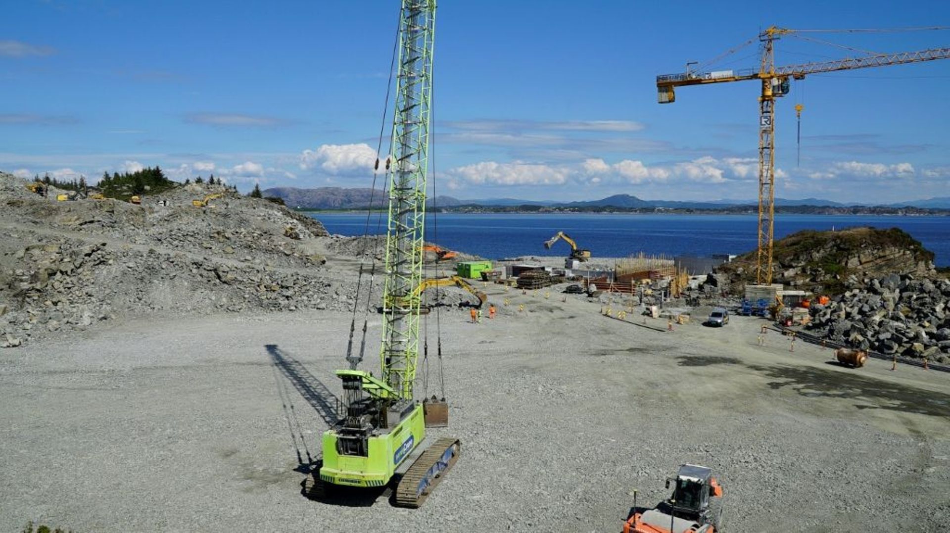 Vue, le 21 juin 2022, du site en construction d’un terminal qui réceptionnera d’ici quelques années des tonnes de CO2 liquéfié, à Oygarden, en Norvège