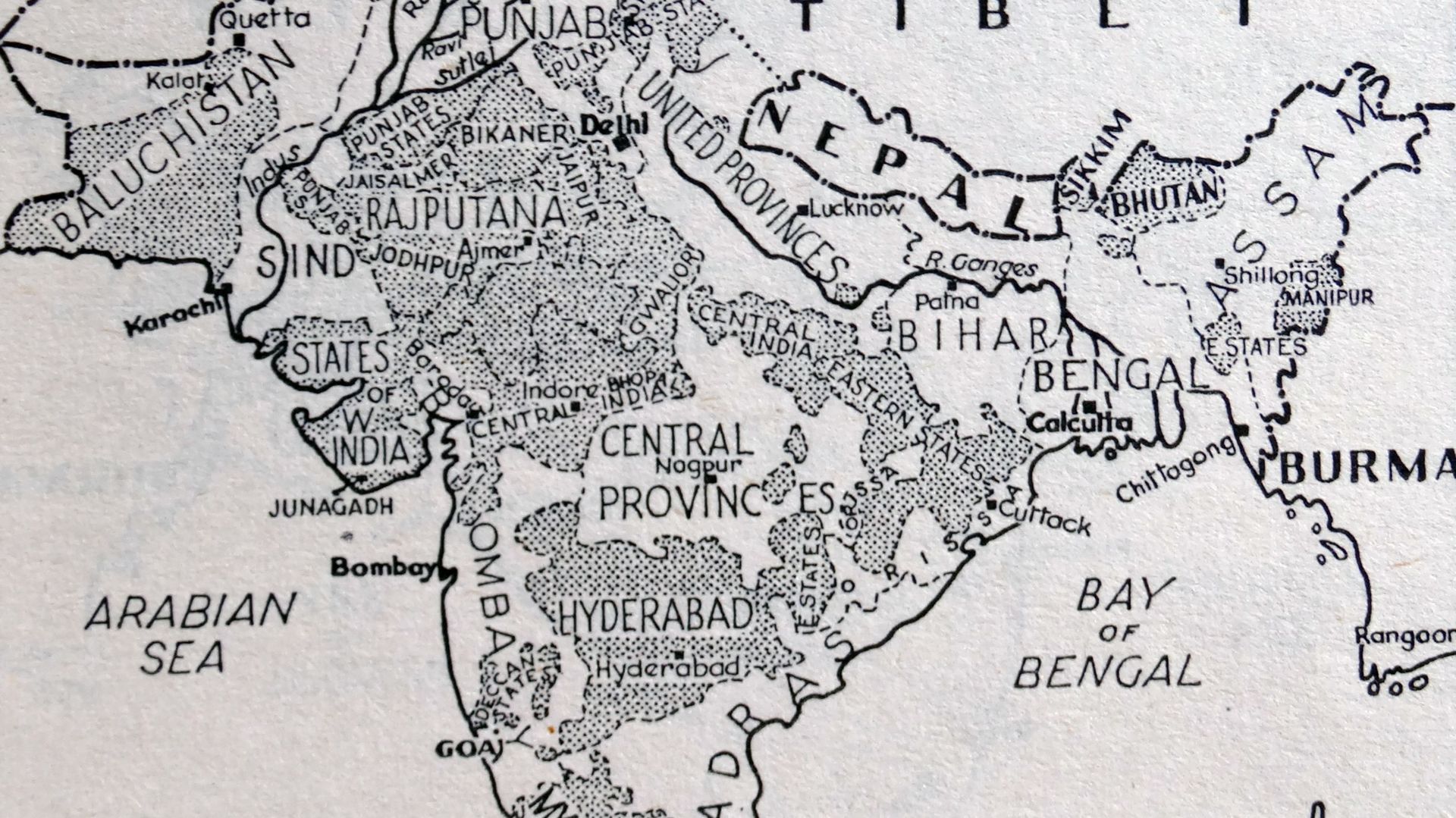 Carte des Indes britanniques avant la partition, en 1947.