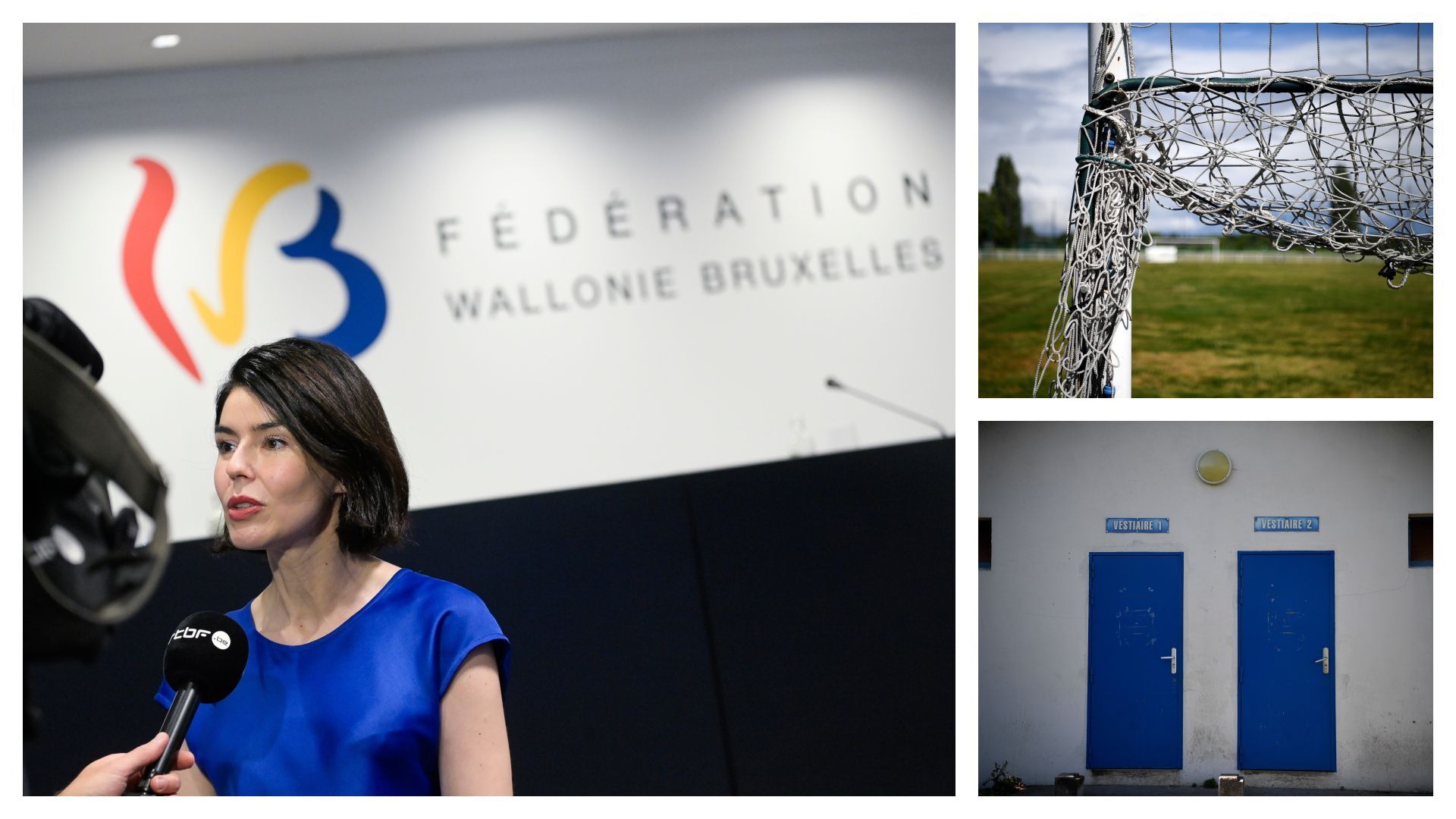 Valérie Glatigny, ministre des Sports de la FWB, et illustrations de terrain de football