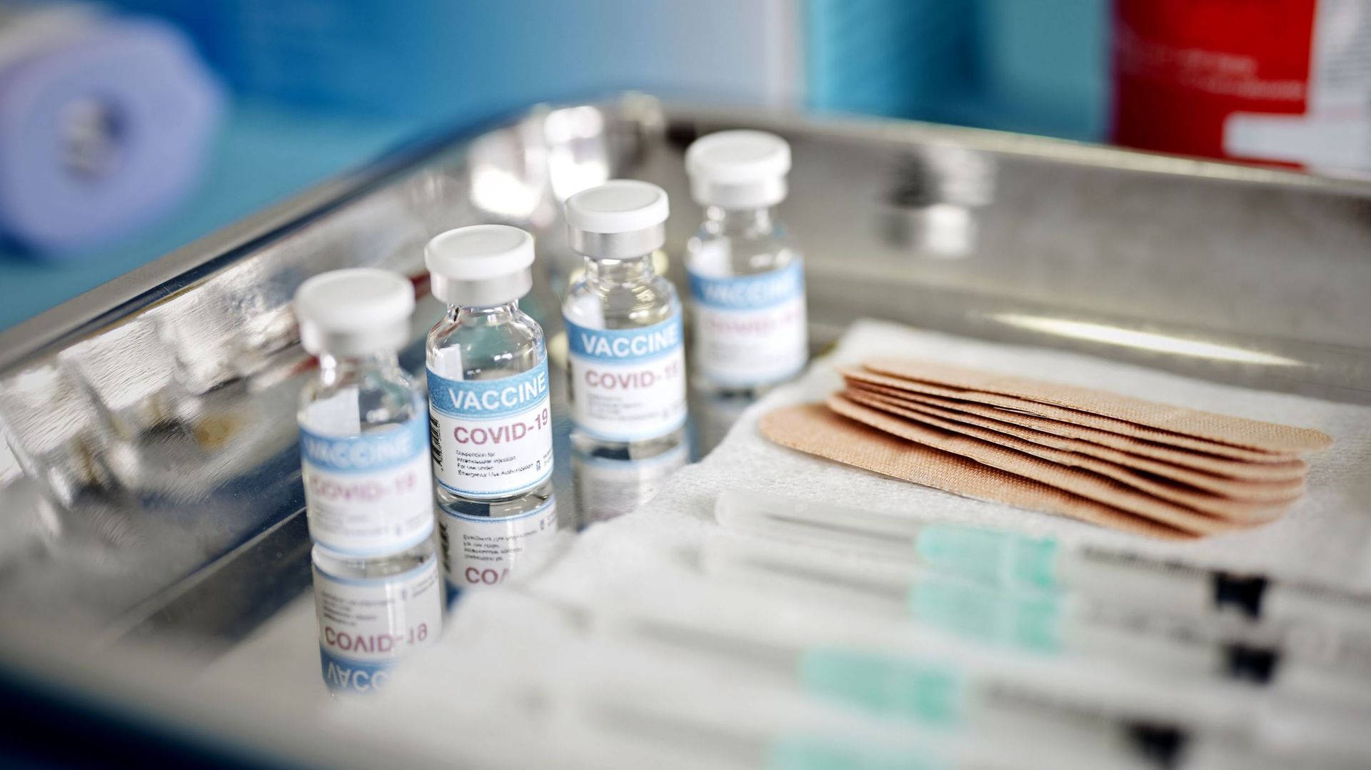 Vials With the Covid-19 Vaccine and Syringes are Displayed On a Tray at the Corona Vaccination Center