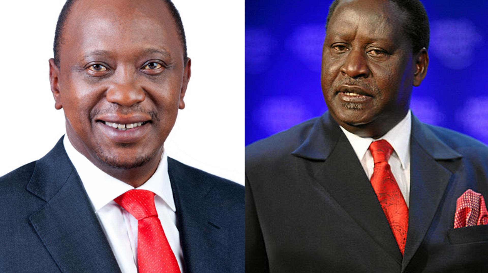 Uhuru Kenyatta et Raila Odinga, candidats à l'élection présidentielle du 8 août qui a été annulée et à celle du 17 octobre 2017