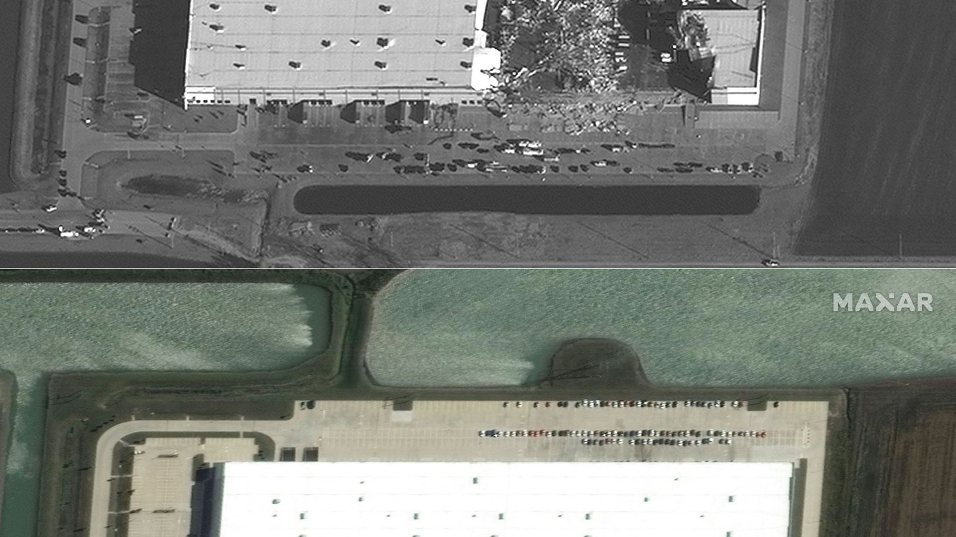 Images satellites de l'entrepôt d'Amazon dévasté par une tornade dans l'Illinois