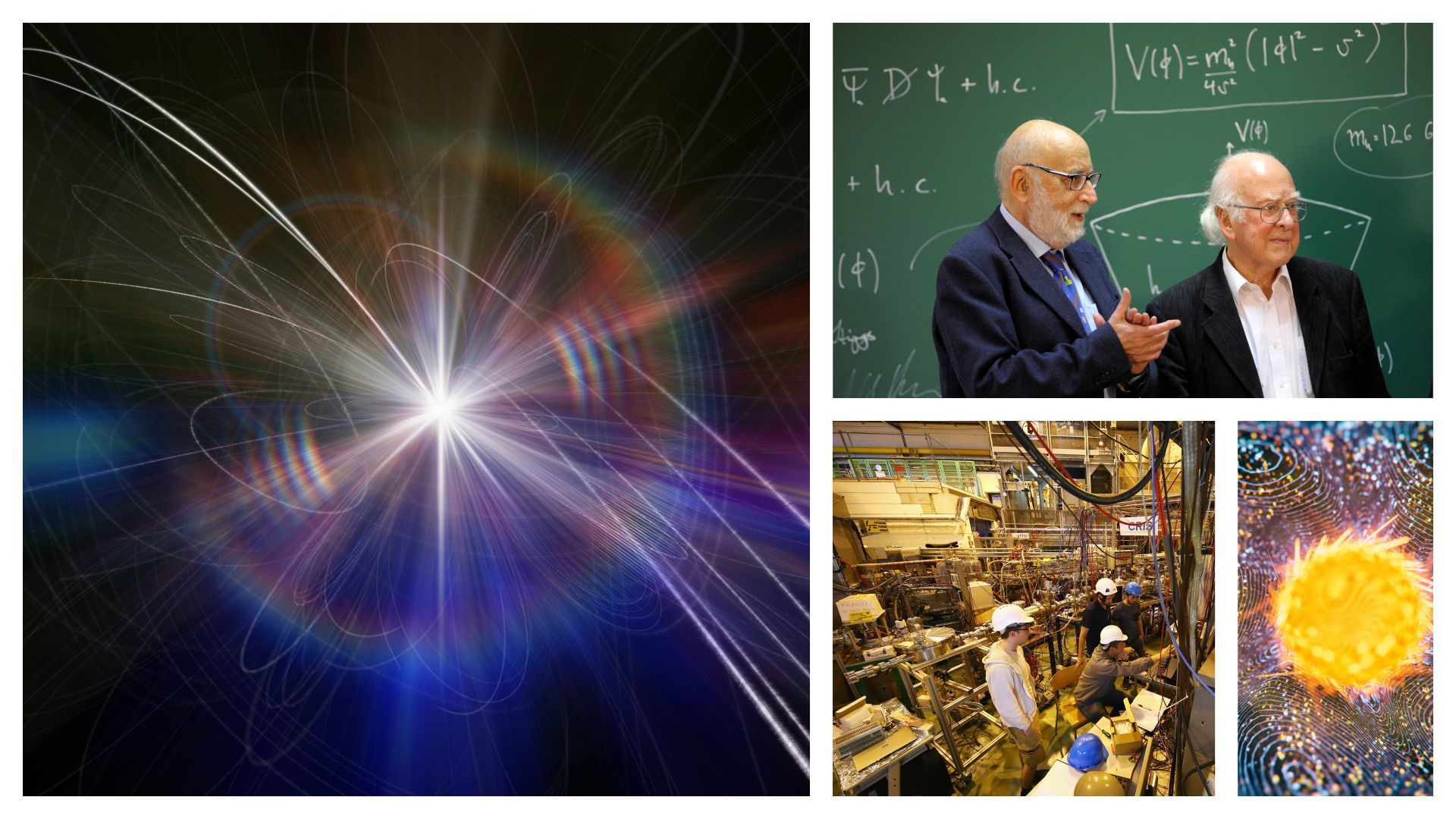 Les physiciens François Englert et Peter Higgs, en 2013, image du CERN près de Genève et images d’illustration.