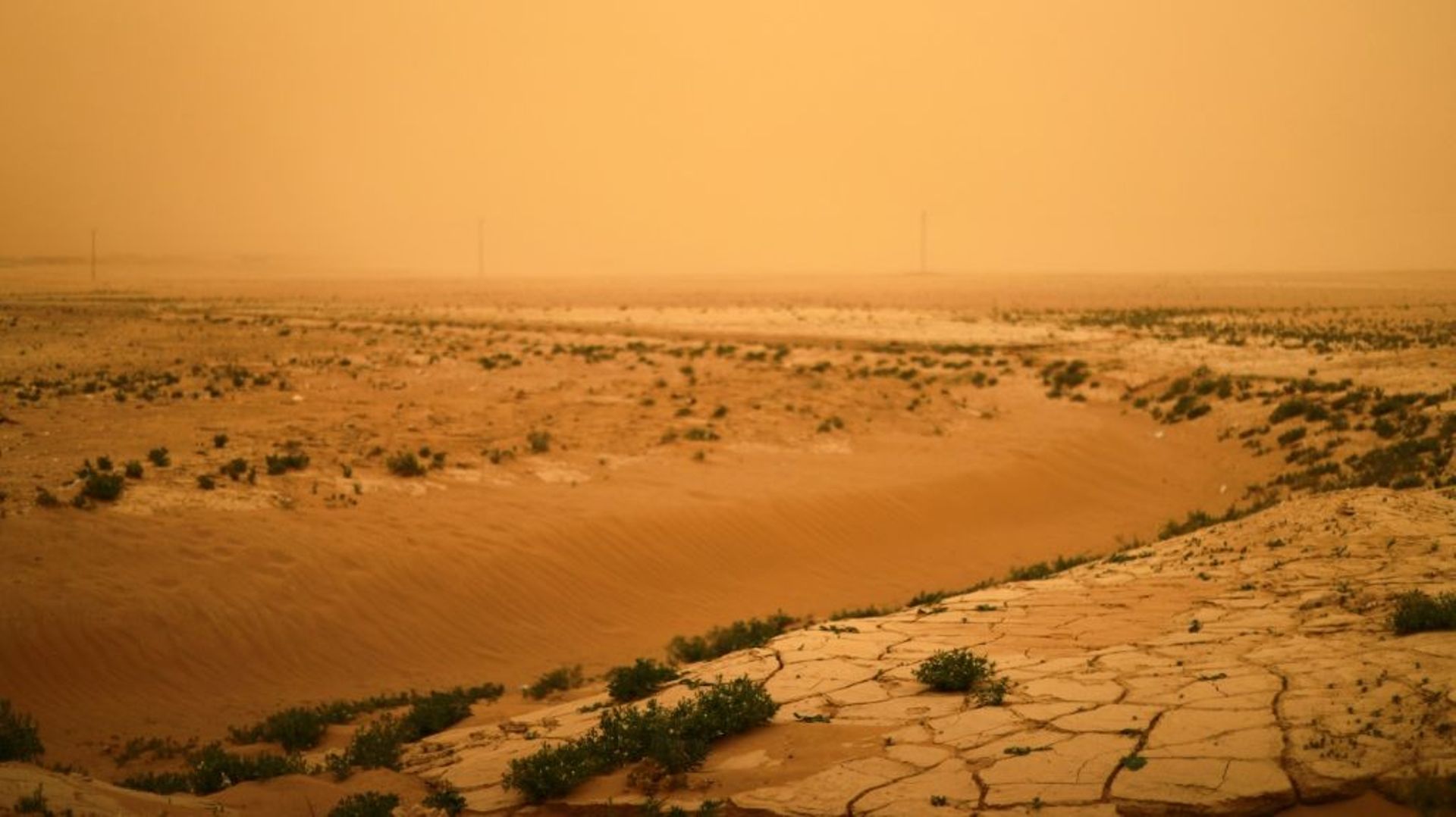 Des terres arides après une tempête de sable dans les environs de Tabqa, le 2 juin 2022 ddans le nord-est de la Syrie
