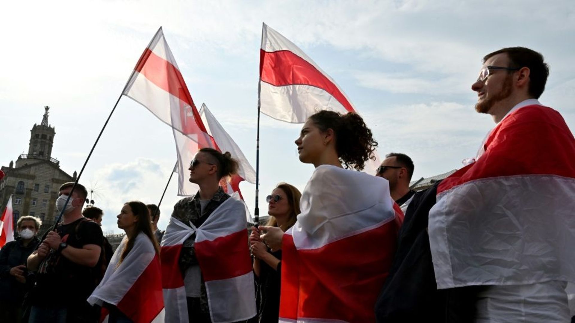 Manifestation à Kiev de la diaspora belarusse pour demander la libération des membres de l'opposition arrêtés, le 4 octobre 2020