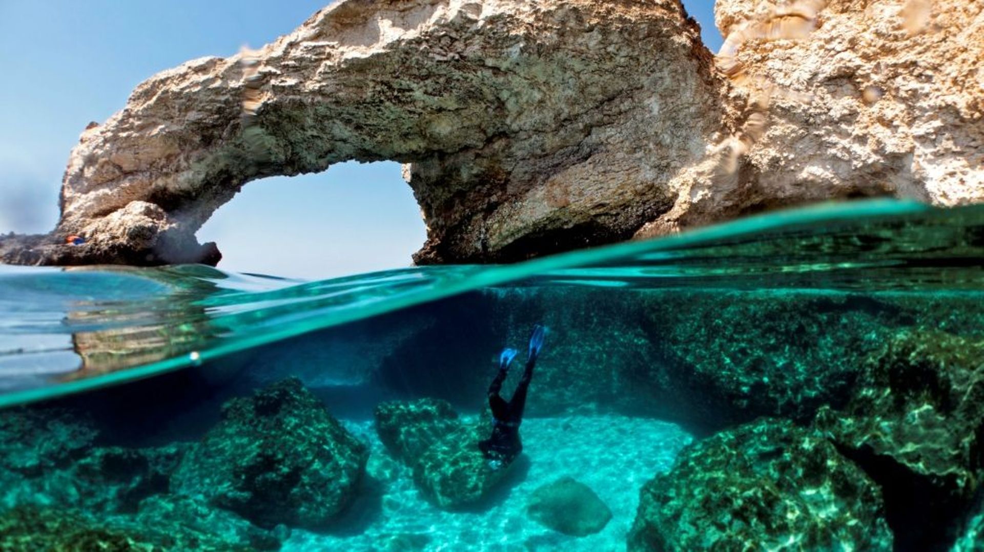 Louis Hadjiannou, écologiste marin chypriote, plonge pour photographier le corail, alors qu'il surveille l'impact du changement climatique sur cette faune délicate dans les eaux cristallines de Glyko Nero près d'Ayia Napa, au large de la côte sud-est de l