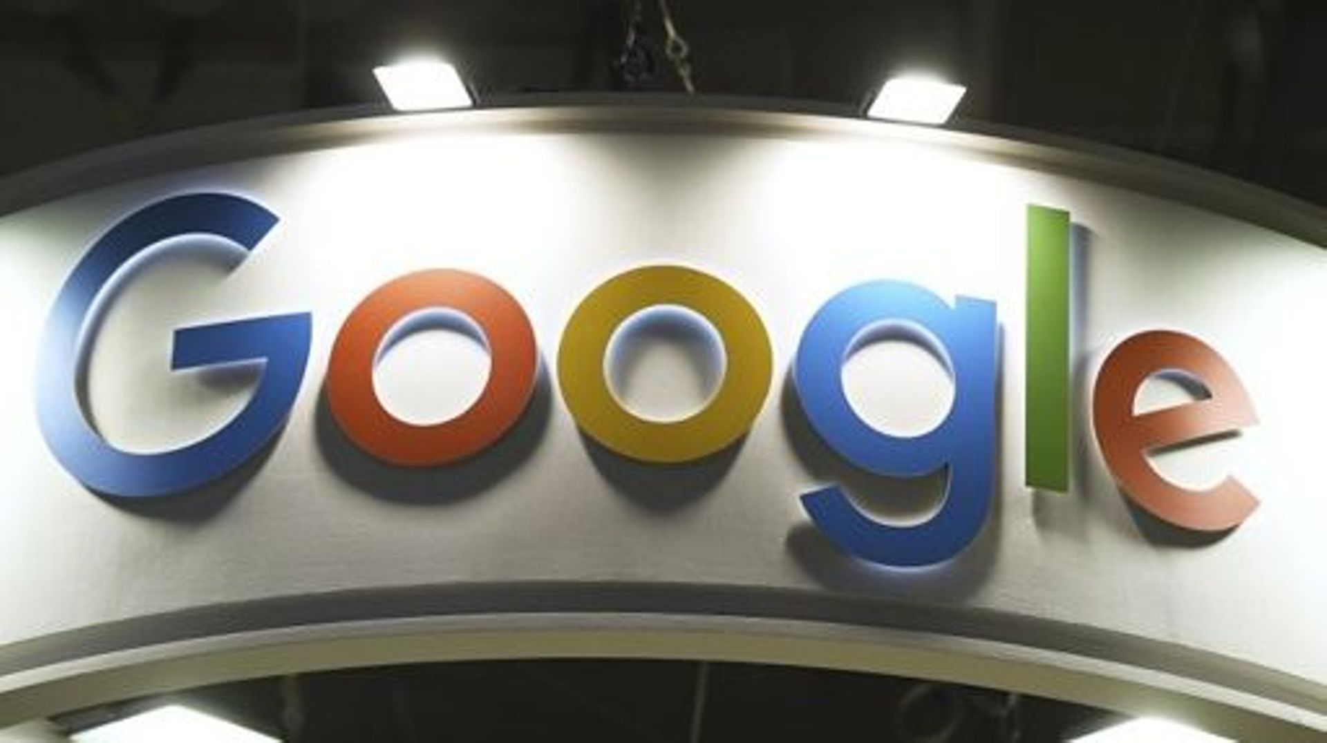 The logo of Google internet giant is seen on the opening day of the Integrated Systems Europe (ISE) audiovisual and systems integration exhibition in Barcelona on January 31, 2023. Pau BARRENA / AFP