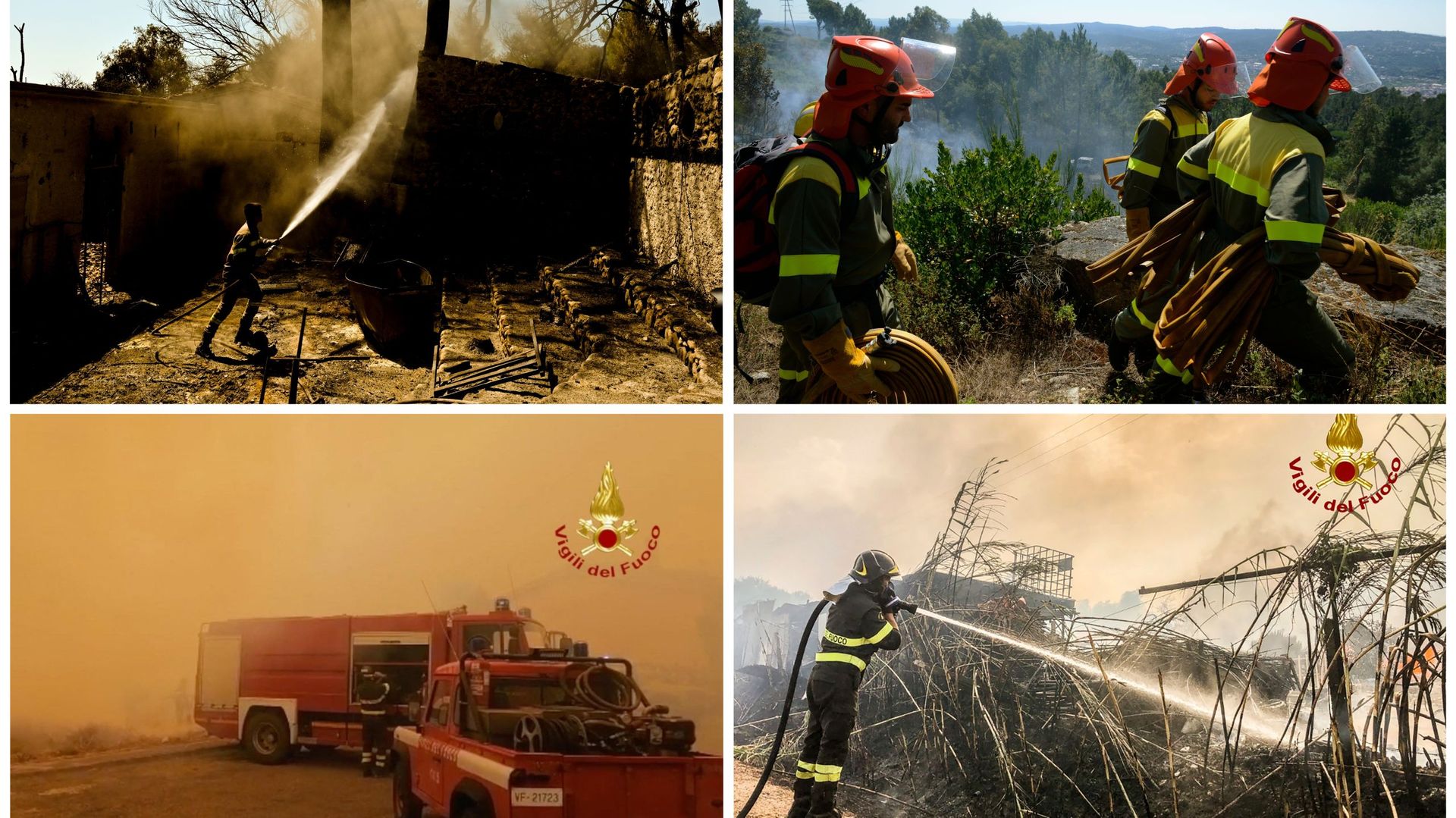 En Grèce, en Espagne, en Italie les pompiers luttent contre les flammes.