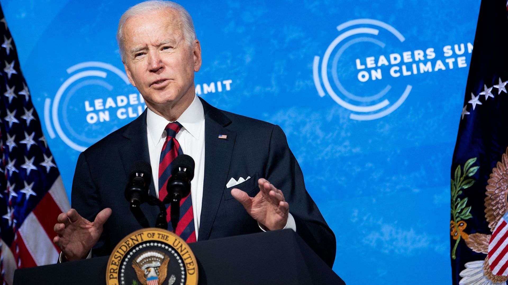 Joe Biden, président des Etats-Unis, lors d'un sommet virtuel sur le changement climatique, le 22 avril 2021, à Washington, DC.