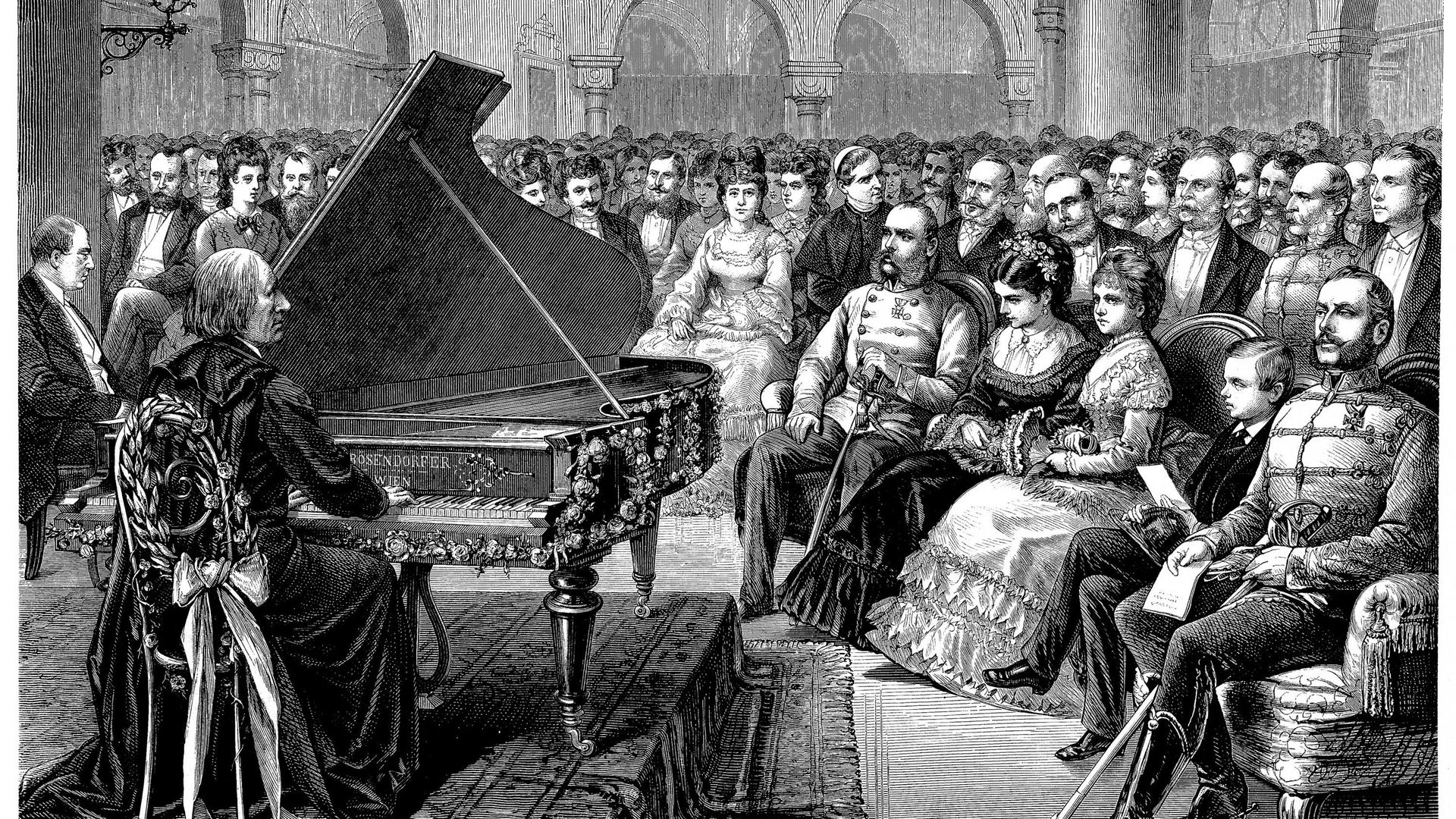 Illustration de Franz Liszt lors d'un récital à Pest
