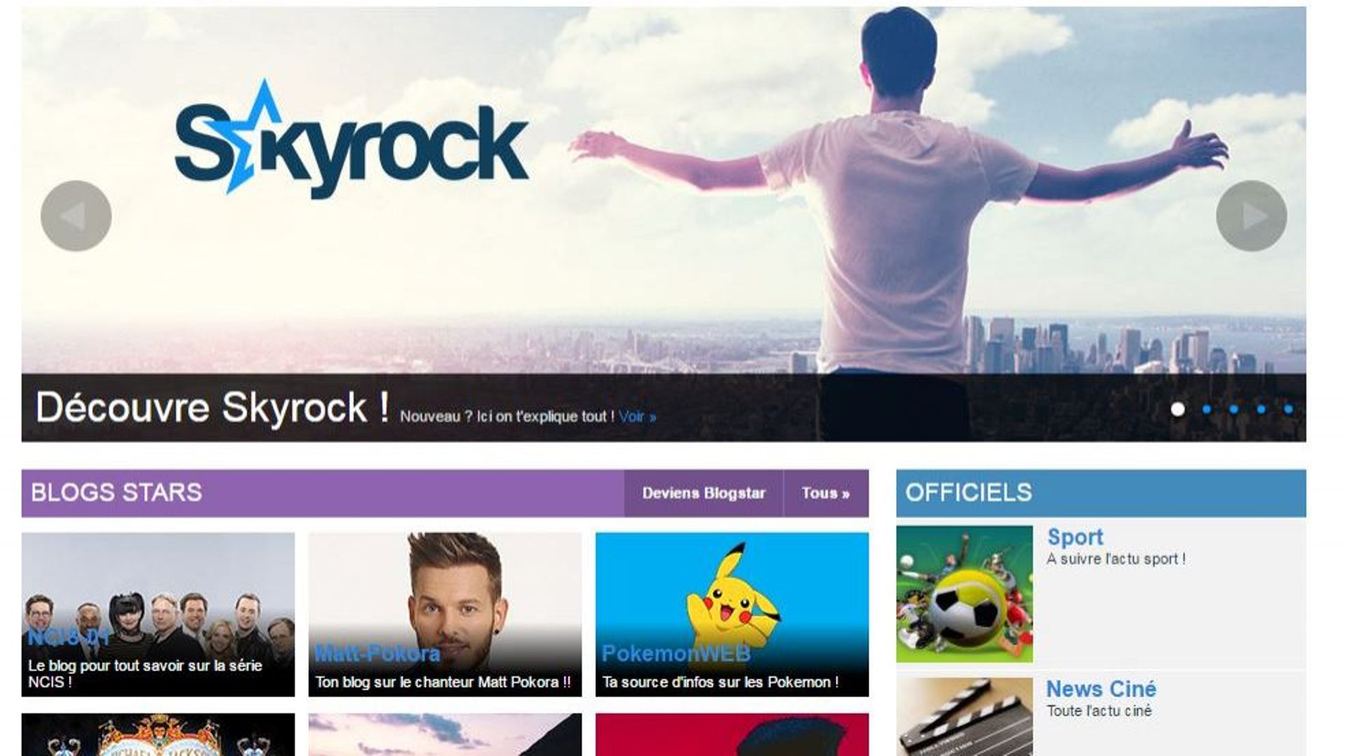 La page d'accueil de Skyrock.com, qui héberge la plate-forme Skyblog.