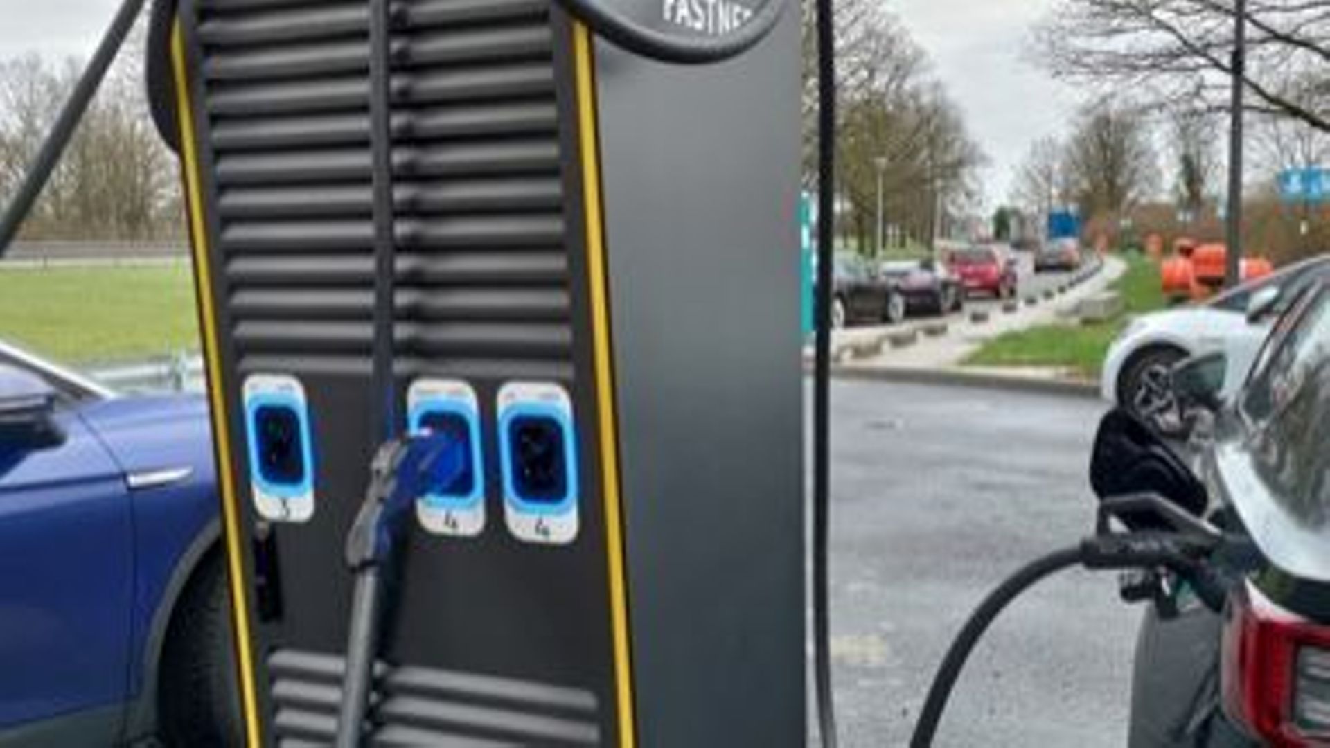 Illustration picture shows The inauguration of a fast charging station of Fastned, along the E313, in Diepenbeek, Tuesday 08 February 2022. The European fast charging company Fastned has added three fast charging stations with 300 kW chargers to its netwo