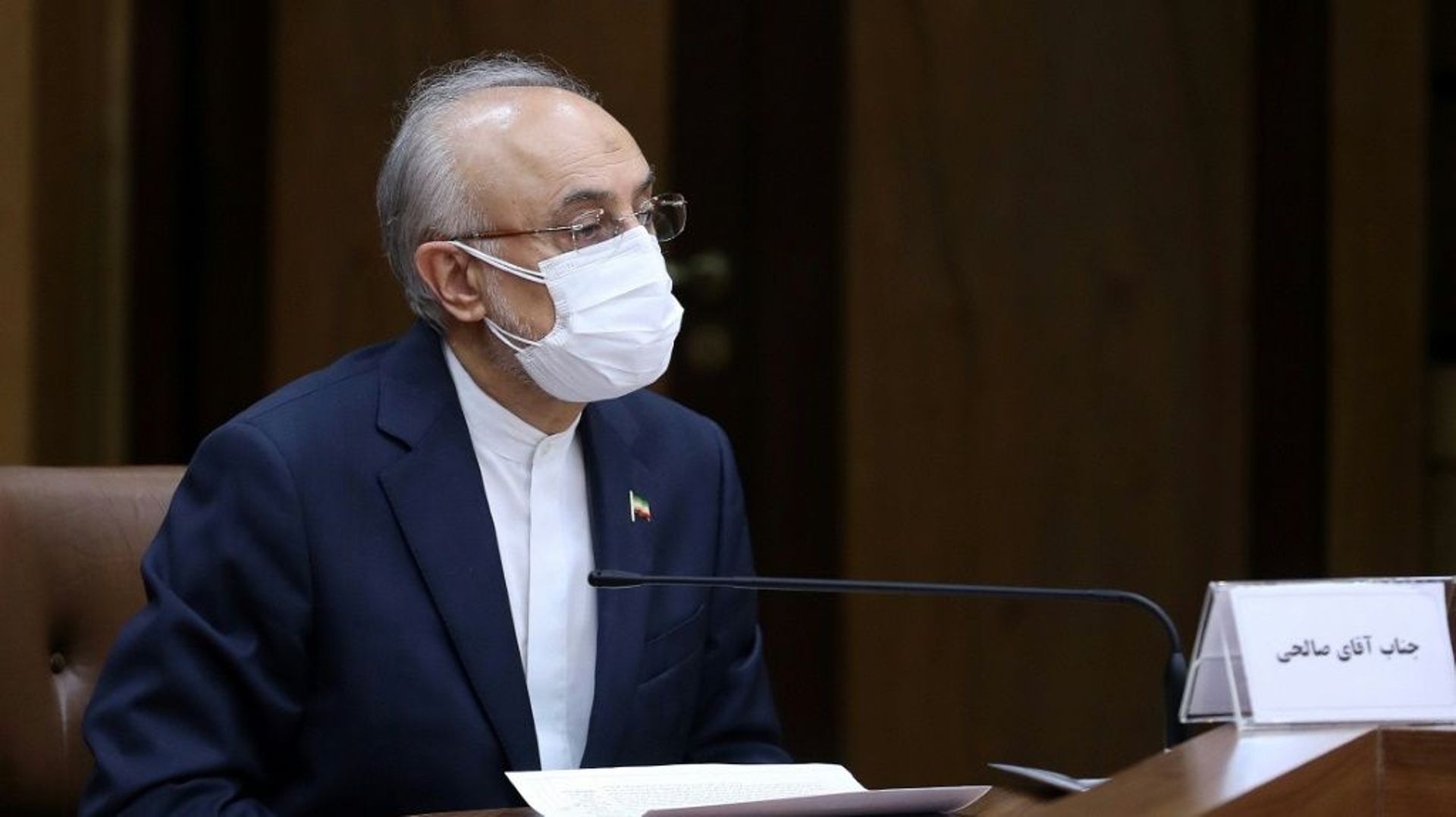 Le président de l'Organisation iranienne de l'énergie atomique (OIEA), Ali-Akbar Saléhi à Téhéran le 10 avril 2021