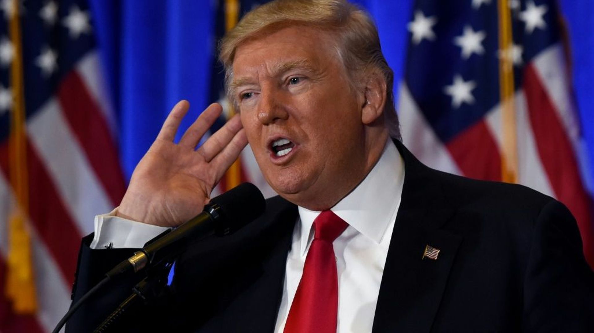 Le président américain élu Donald Trump lors d'une conférence de presse, le 11 janvier 2016 à New York