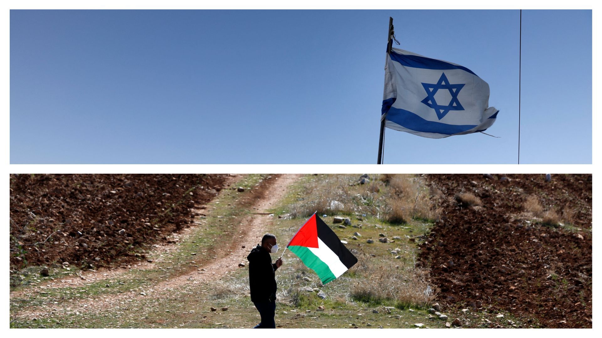 Drapeaux israélien et palestinien, images d'illustration  