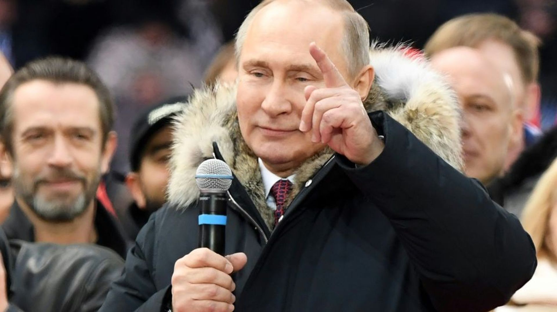Le président russe Vladimir Poutine, candidat à la présidentielle, lors d'un meeting de campagne, le 3 mars 2018 à Moscou