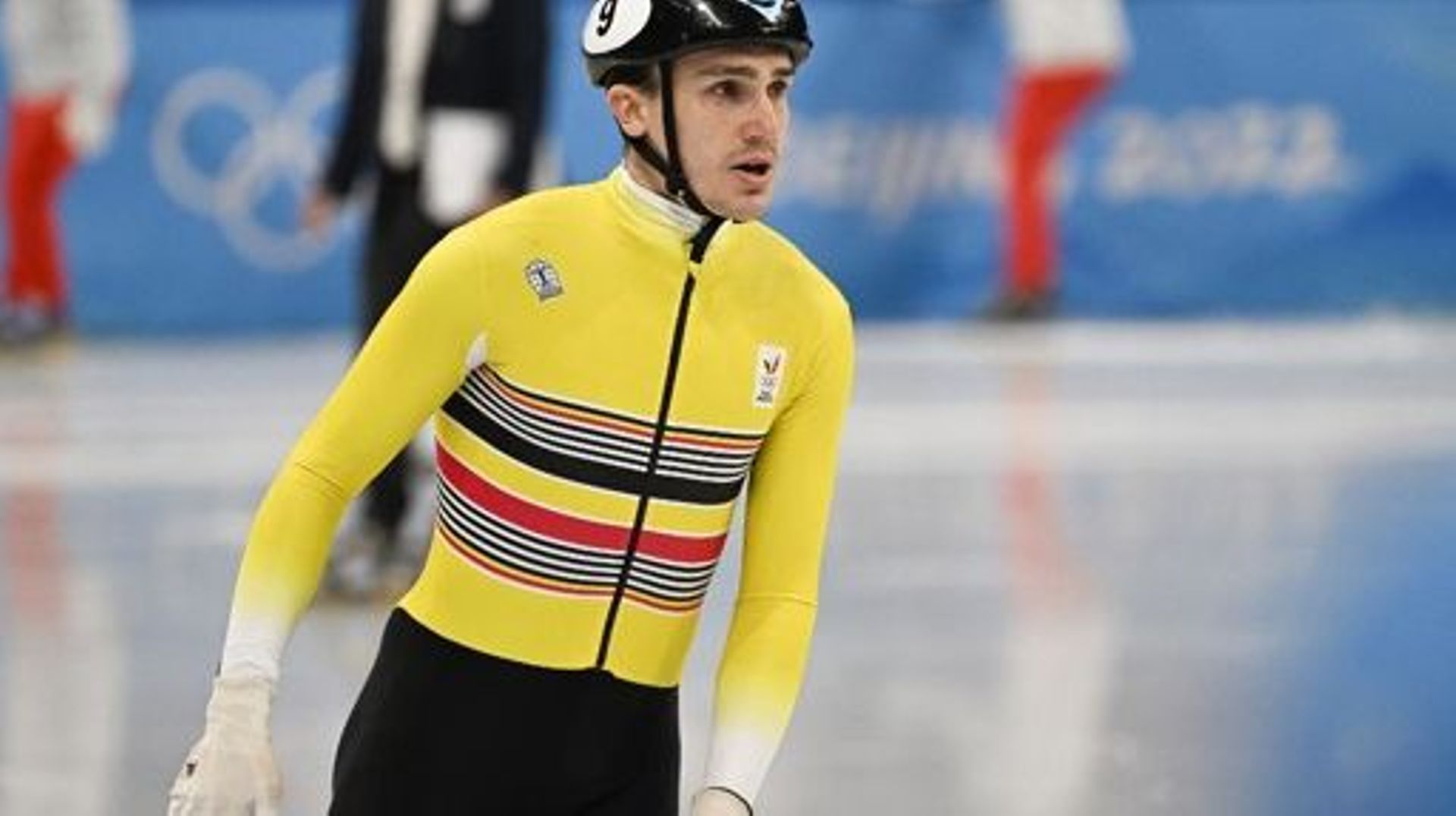 Belgian Stijn Desmet pictured after the quarterfinals of the men’s 500m Short Track speed skating event at the Beijing 2022 Winter Olympics in Beijing, China, Sunday 13 February 2022. The winter Olympics are taking place from 4 February to 20 February 202