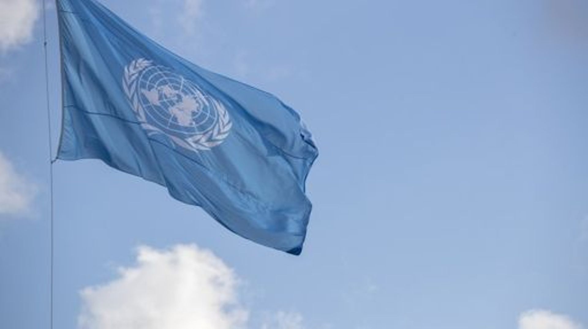 A logo flag pictured at the 77th session of the United Nations General Assembly (UNGA 77), in New York City, United States of America, Tuesday 20 September 2022. BELGA PHOTO NICOLAS MAETERLINCK