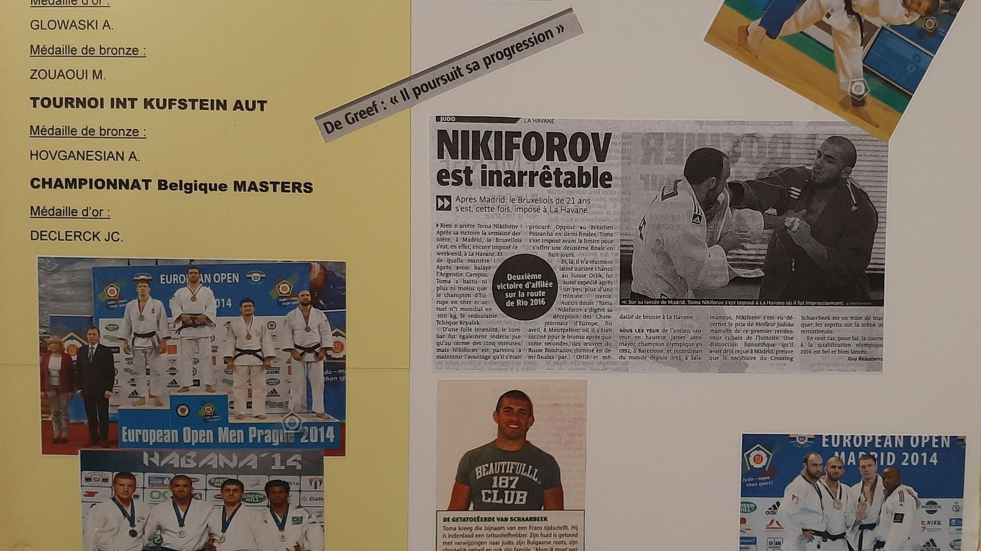 Le Palmarès de Nikiforov affiché au Royal Crossing Club de Schaerbeek.