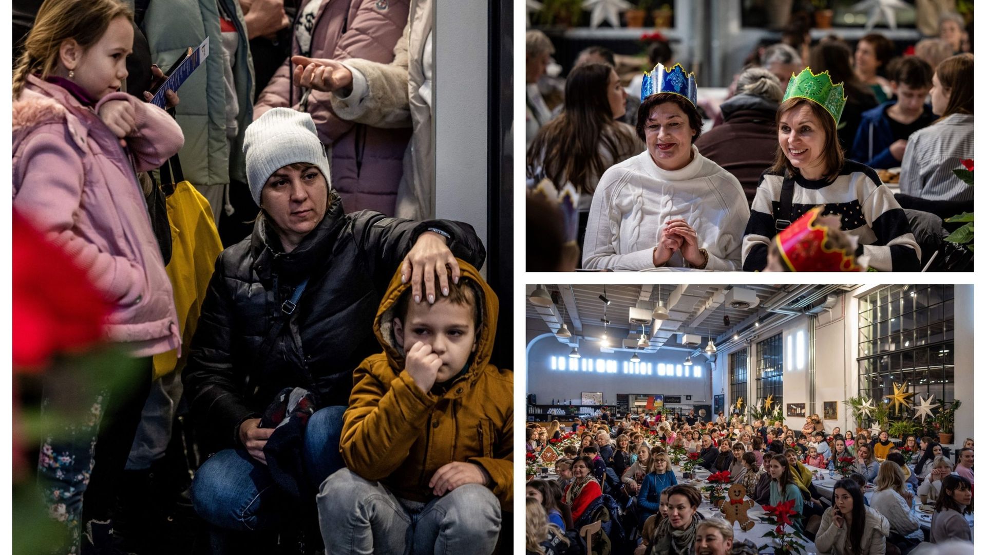 Des réfugiés ukrainiens fêtent le réveillon de la Noël orthodoxe dans un théâtre de Varsovie, le 6 janvier 2023