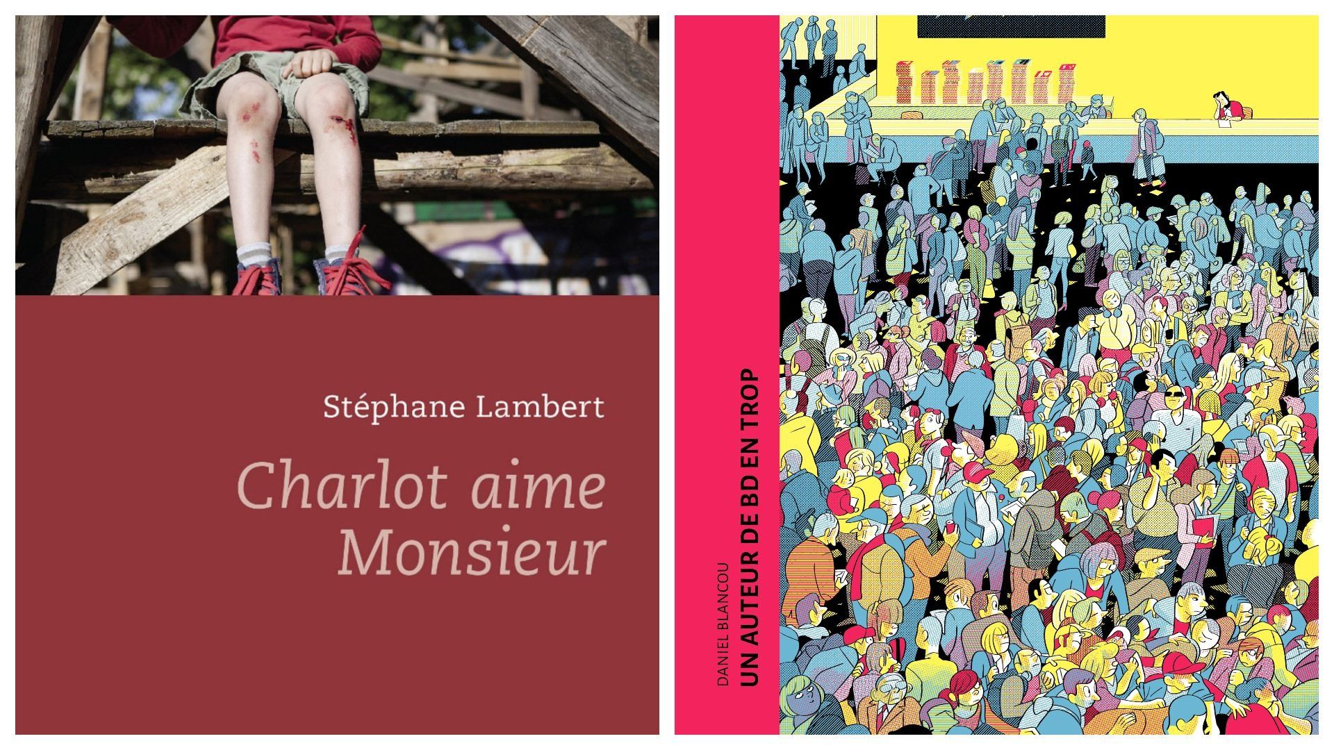 Couvertures de "Charlot aime Monsieur" (Stéphane Lambert) et "Un auteur de bd en trop" (Daniel Blancou)