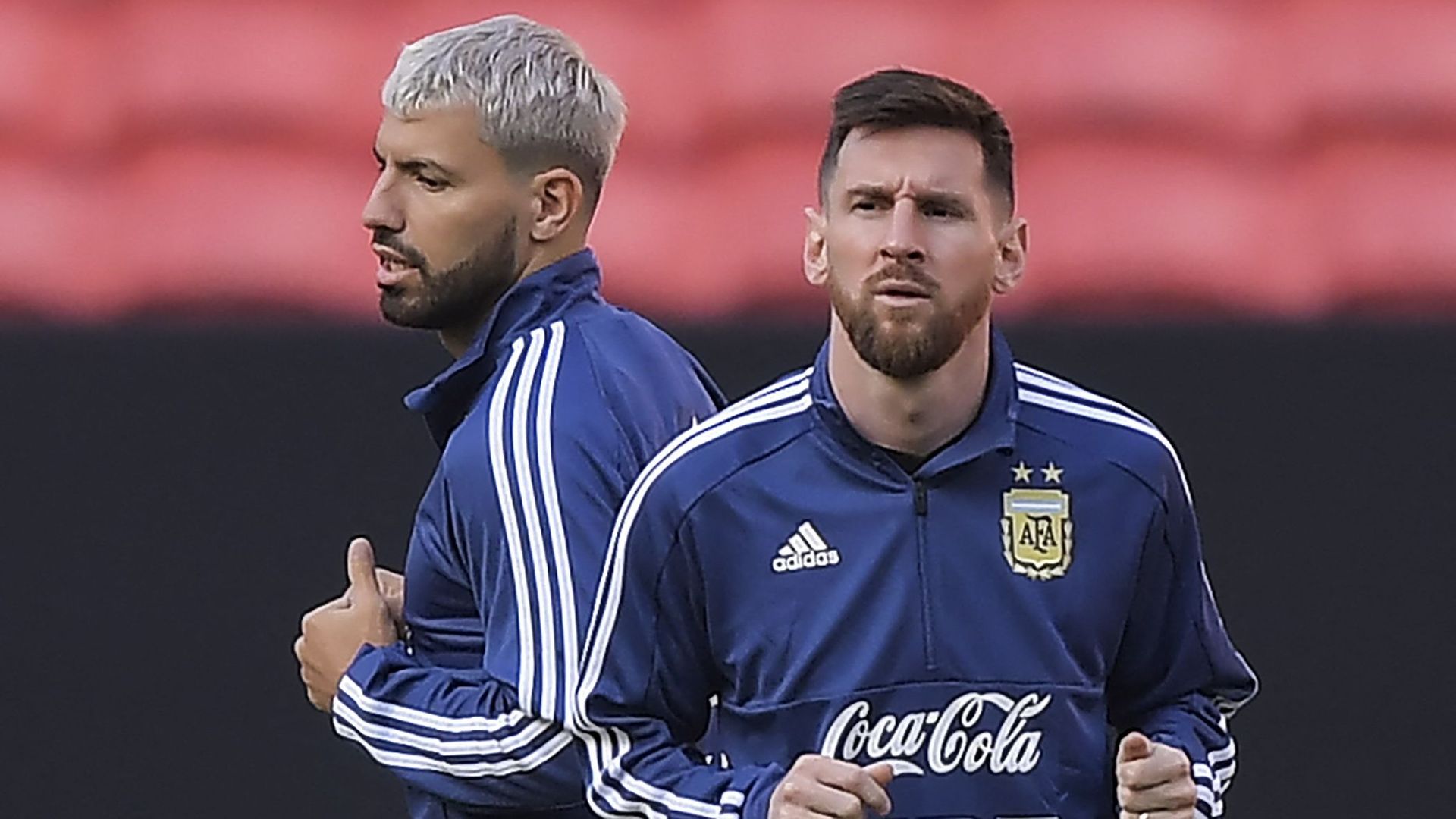 Lionel Messi et Sergio Aguero à l’entraînement avec l’Argentine en 2019.