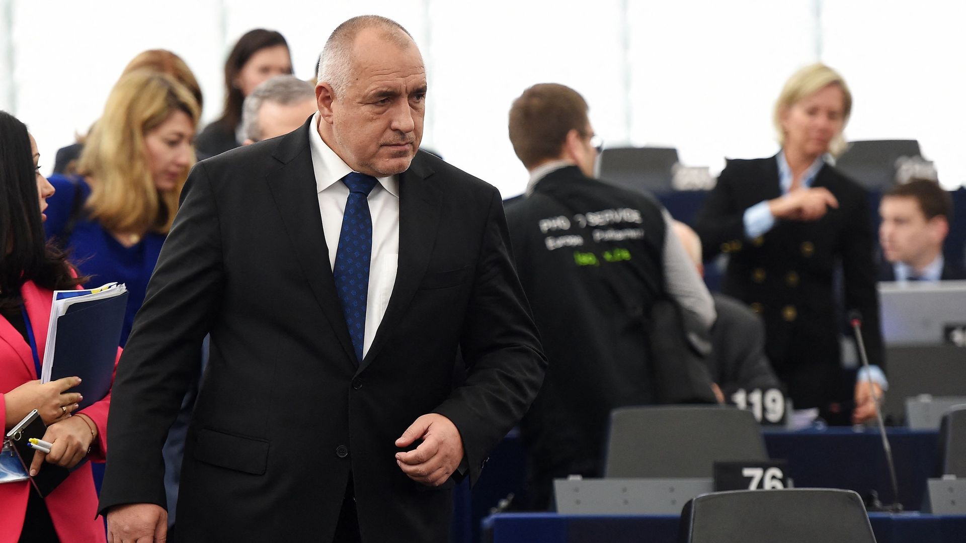 Le Premier ministre bulgare Boiko Borissov arrive pour présenter les priorités de la prochaine présidence du Conseil de l'UE, au Parlement européen, le 17 janvier 2018 à Strasbourg, dans l'est de la France.