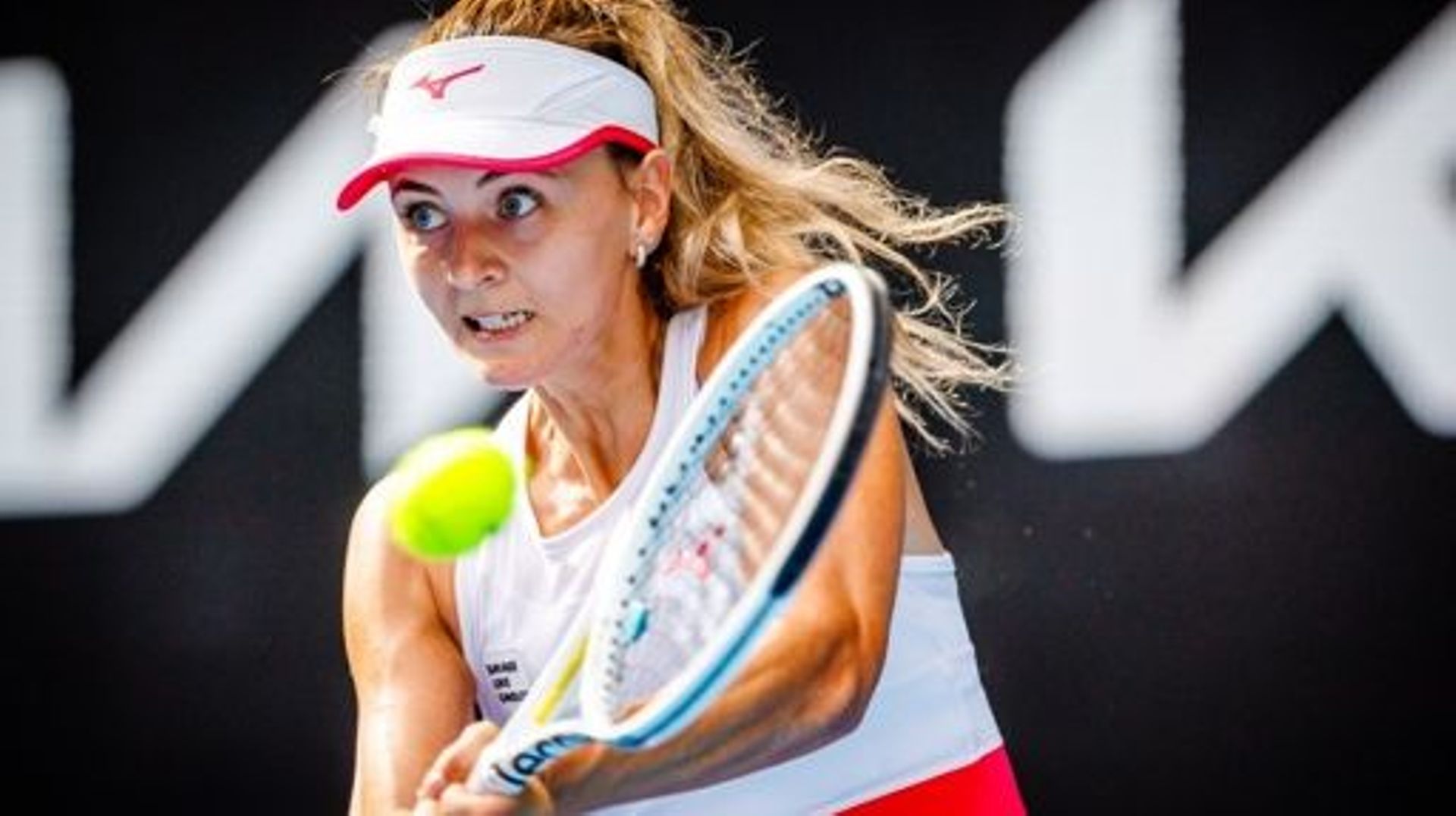 Maryna Zanevska (WTA 87) pictured in action during a women's singles first round game between Belgian Zanevska (WTA 87) and Russian Kudermetova (WTA 9) at the 'Australian Open' tennis Grand Slam, Tuesday 17 January 2023 in Melbourne Park, Melbourne, Austr