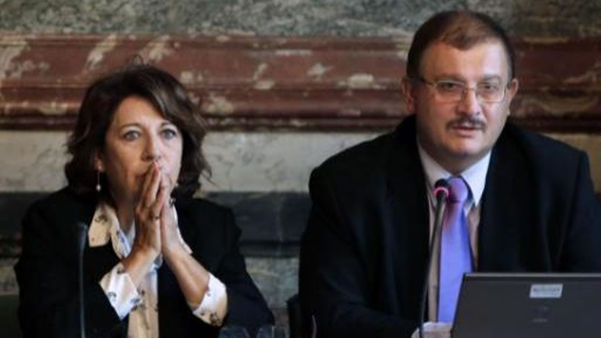 Gilles-Eric Seralini et Corinne Lepage lors de la conférence de presse de ce jeudi 20 septembre 2012.