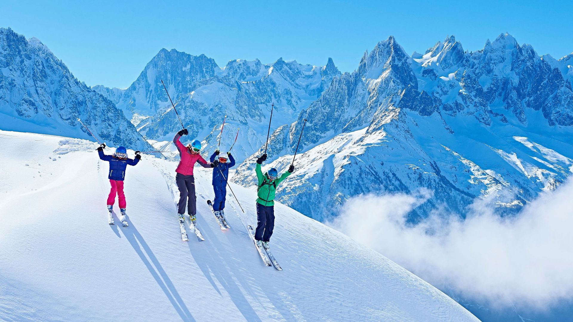 Family on ski trip, Chamonix, France