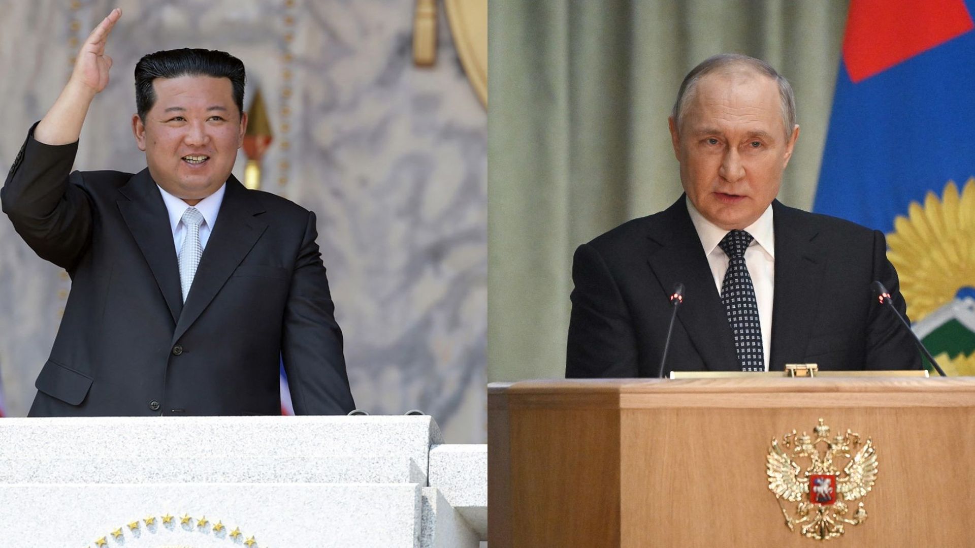 Kim-Jong Un, le dirigeant de la Corée du Nord (à gauche) et Vladimir Poutine, le président de la Russie (à droite).