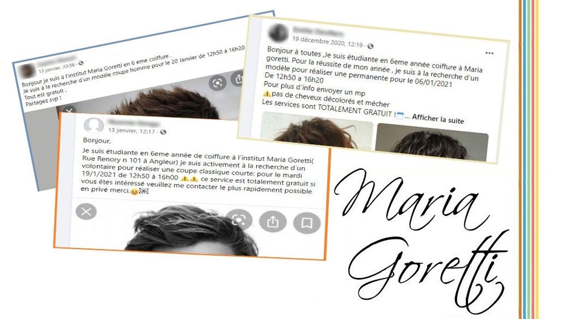 Quelques exemples de petites annonces postées par des élèves de l'institut Maria Goretti